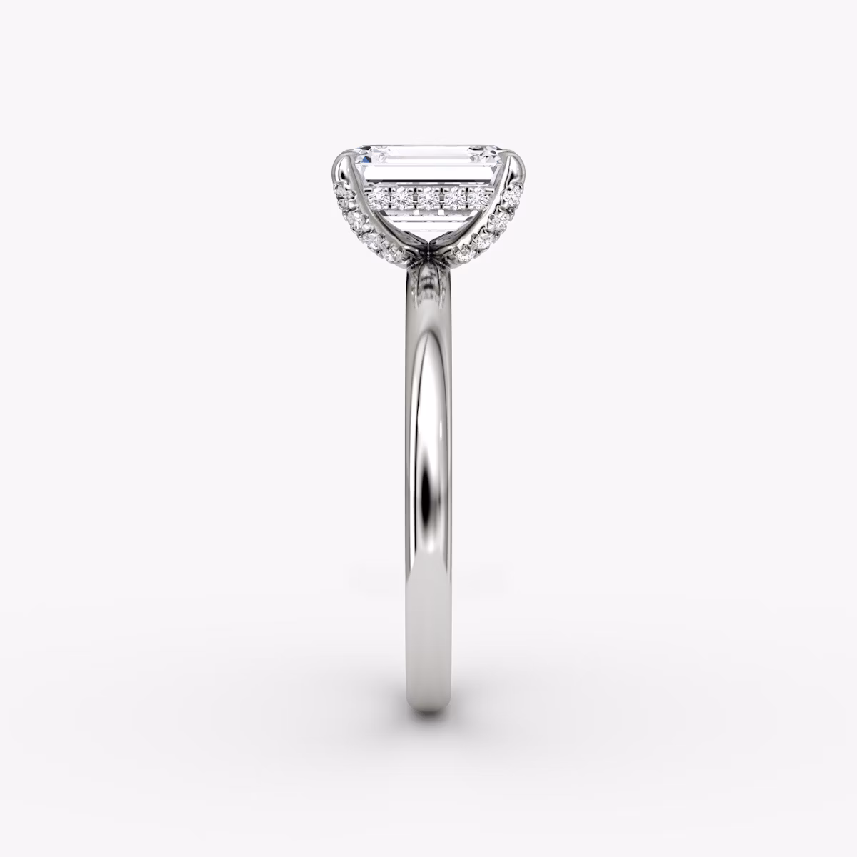 The Classic Hidden Halo | Emerald | Platinum | bandAccent: Plain | bandWidth: large | prongStyle: Pavé | diamondOrientation: vertical | caratWeight: other