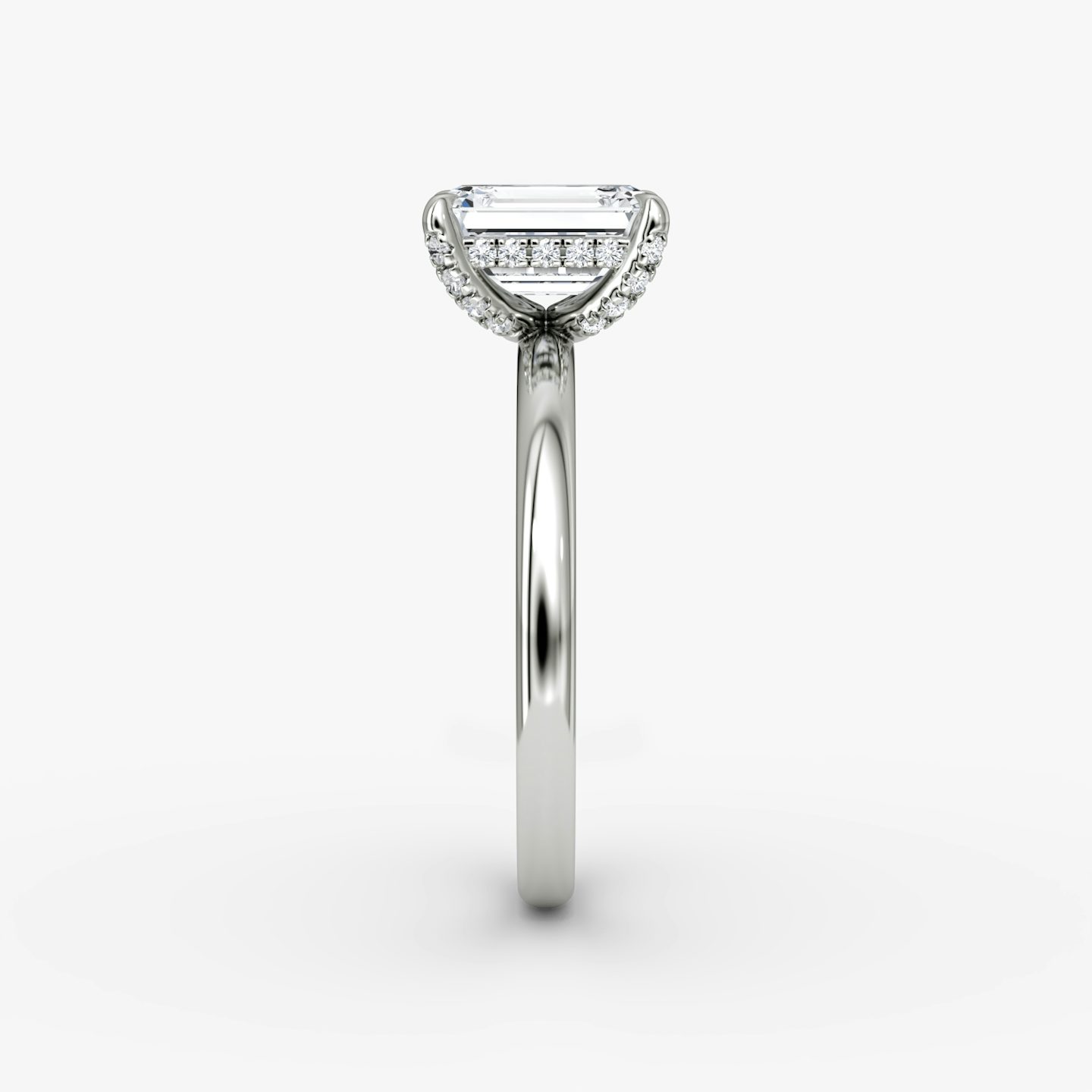 The Classic Hidden Halo | Emerald | 18k | White Gold | bandAccent: Plain | bandWidth: large | prongStyle: Pavé | diamondOrientation: vertical | caratWeight: other