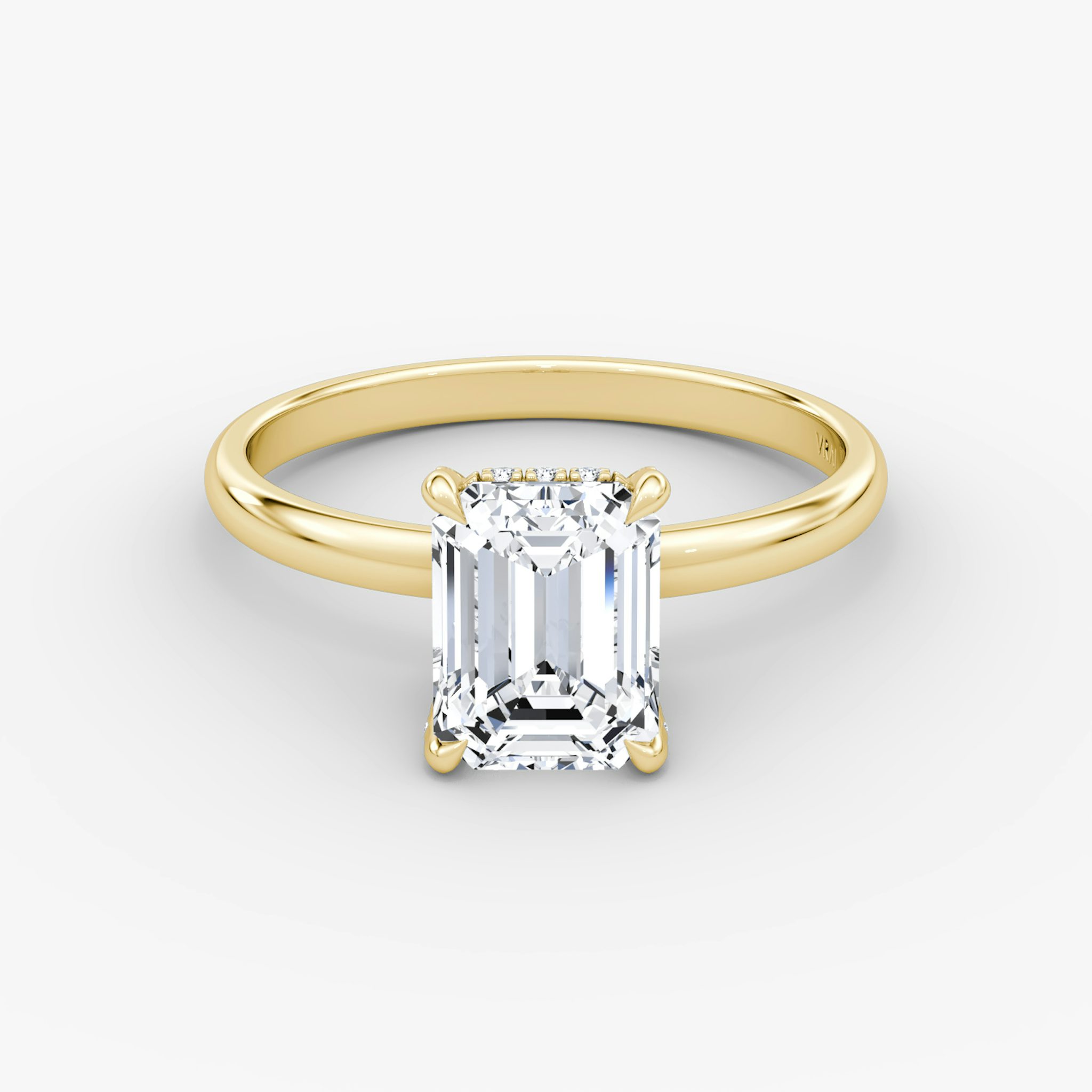 The Classic Hidden Halo | Emerald | 18k | Yellow Gold | bandAccent: Plain | bandWidth: large | prongStyle: Pavé | diamondOrientation: vertical | caratWeight: other