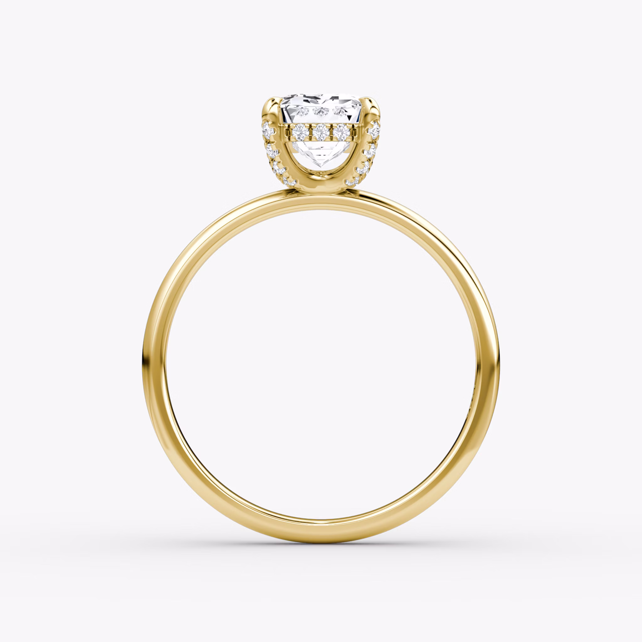 The Classic Hidden Halo | Emerald | 18k | Yellow Gold | bandAccent: Plain | bandWidth: large | prongStyle: Pavé | diamondOrientation: vertical | caratWeight: other