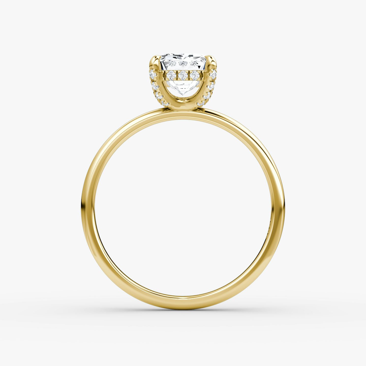 Classic Hidden Halo | Emerald | 18k | Gelbgold | bandAccent: Ohne Pavé-Besatz | bandWidth: large | prongStyle: Mit Pavé-Besatz | diamondOrientation: vertical | caratWeight: other