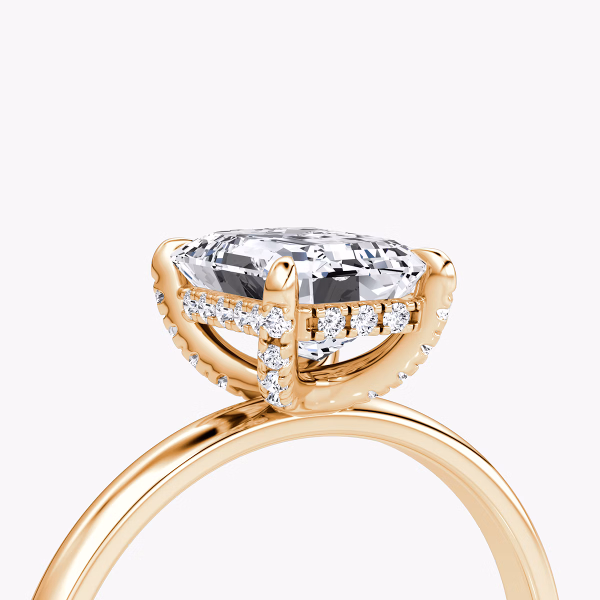 The Classic Hidden Halo | Emerald | 14k | Rose Gold | bandAccent: Plain | bandWidth: large | prongStyle: Pavé | diamondOrientation: vertical | caratWeight: other