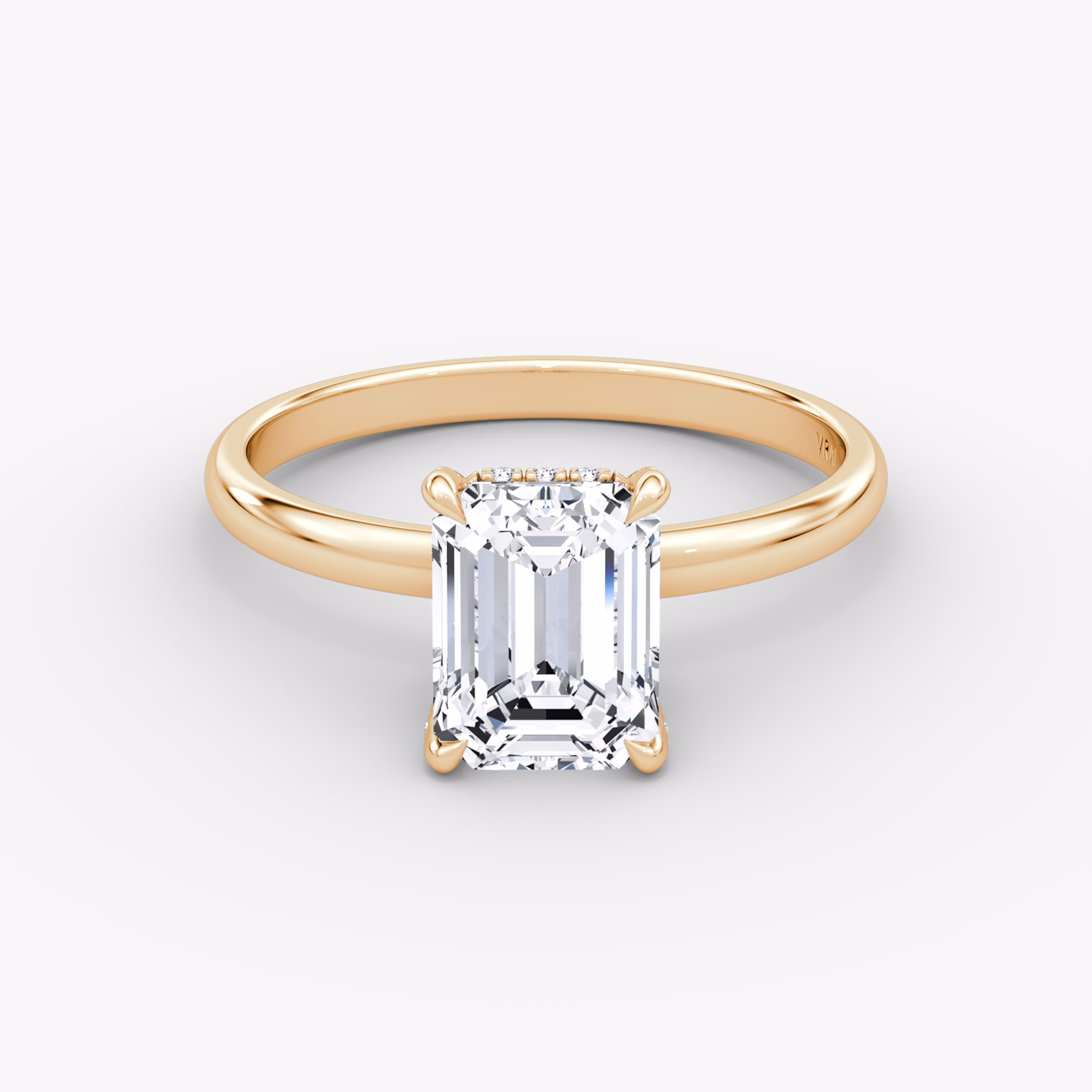The Classic Hidden Halo | Emerald | 14k | Rose Gold | bandAccent: Plain | bandWidth: large | prongStyle: Pavé | diamondOrientation: vertical | caratWeight: other