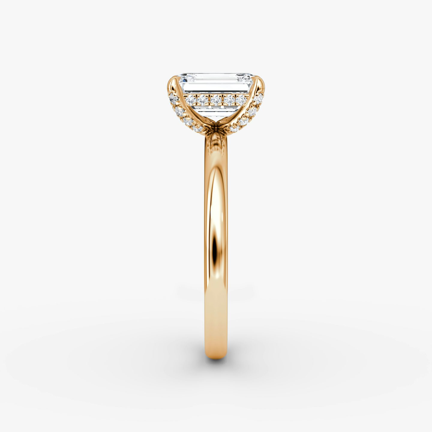 The Classic Hidden Halo | Emerald | 14k | Rose Gold | bandAccent: Plain | bandWidth: large | prongStyle: Pavé | diamondOrientation: vertical | caratWeight: other
