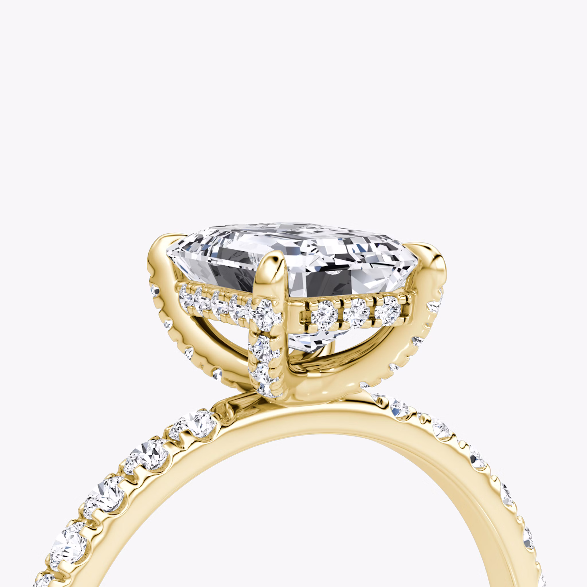 The Classic Hidden Halo | Emerald | 18k | Yellow Gold | bandAccent: Pavé | bandWidth: large | prongStyle: Pavé | diamondOrientation: vertical | caratWeight: other