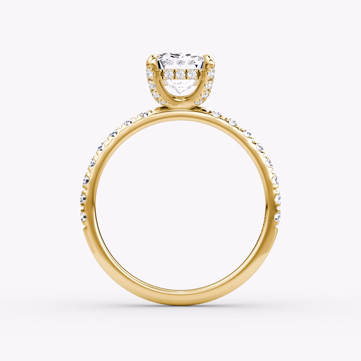 The Classic Hidden Halo | Emerald | 18k | Yellow Gold | bandAccent: Pavé | bandWidth: large | prongStyle: Pavé | diamondOrientation: vertical | caratWeight: other