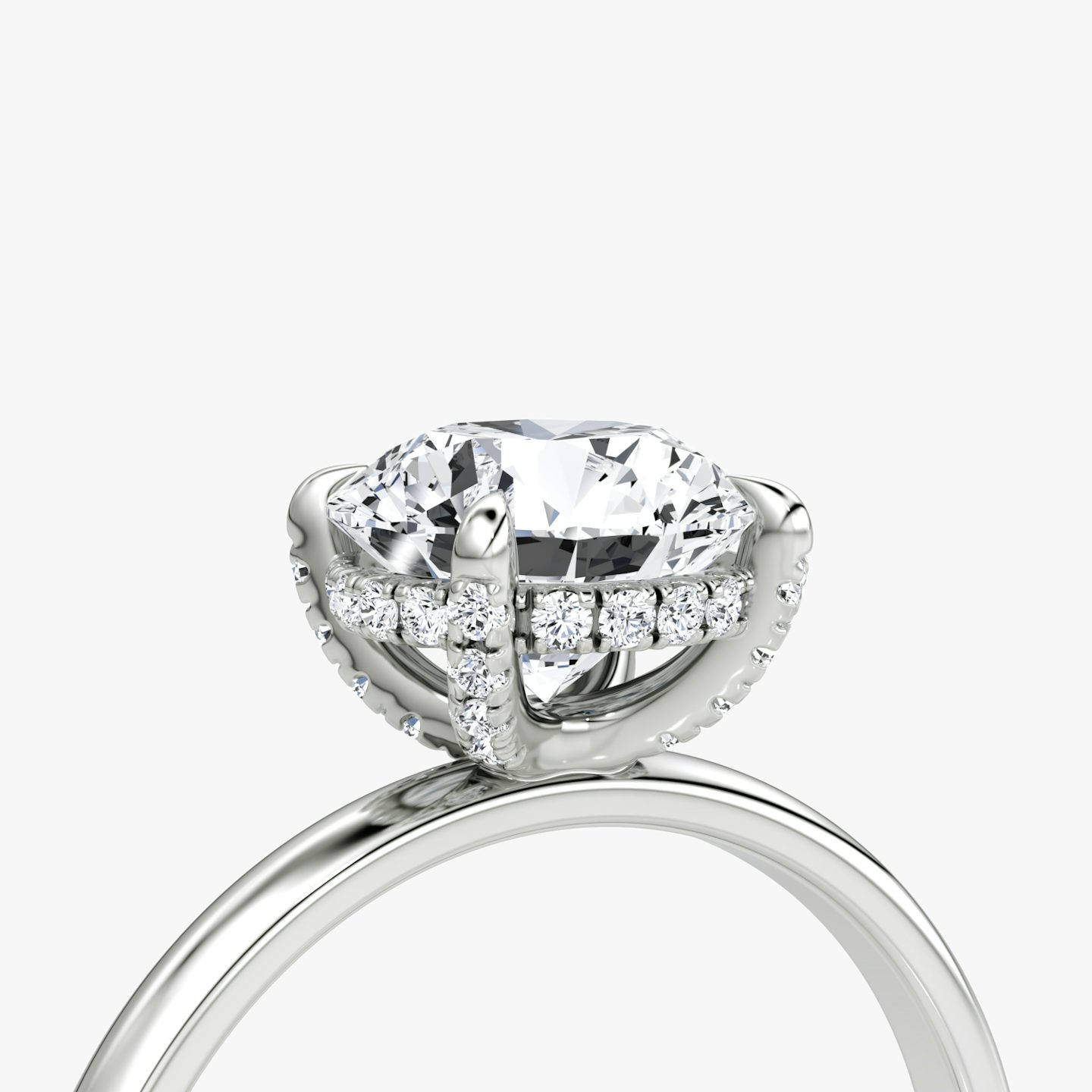 The Classic Hidden Halo | Round Brilliant | 18k | White Gold | bandAccent: Plain | bandWidth: large | caratWeight: 2.0ct | prongStyle: Pavé | diamondOrientation: vertical