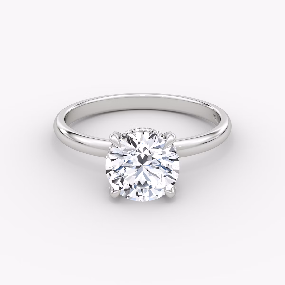 The Classic Hidden Halo | Round Brilliant | Platinum | bandAccent: Plain | bandWidth: large | caratWeight: 2.0ct | prongStyle: Pavé | diamondOrientation: vertical
