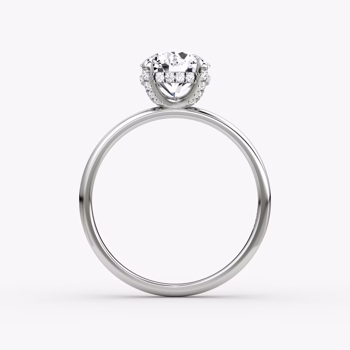 The Classic Hidden Halo | Round Brilliant | Platinum | bandAccent: Plain | bandWidth: large | caratWeight: 2.0ct | prongStyle: Pavé | diamondOrientation: vertical
