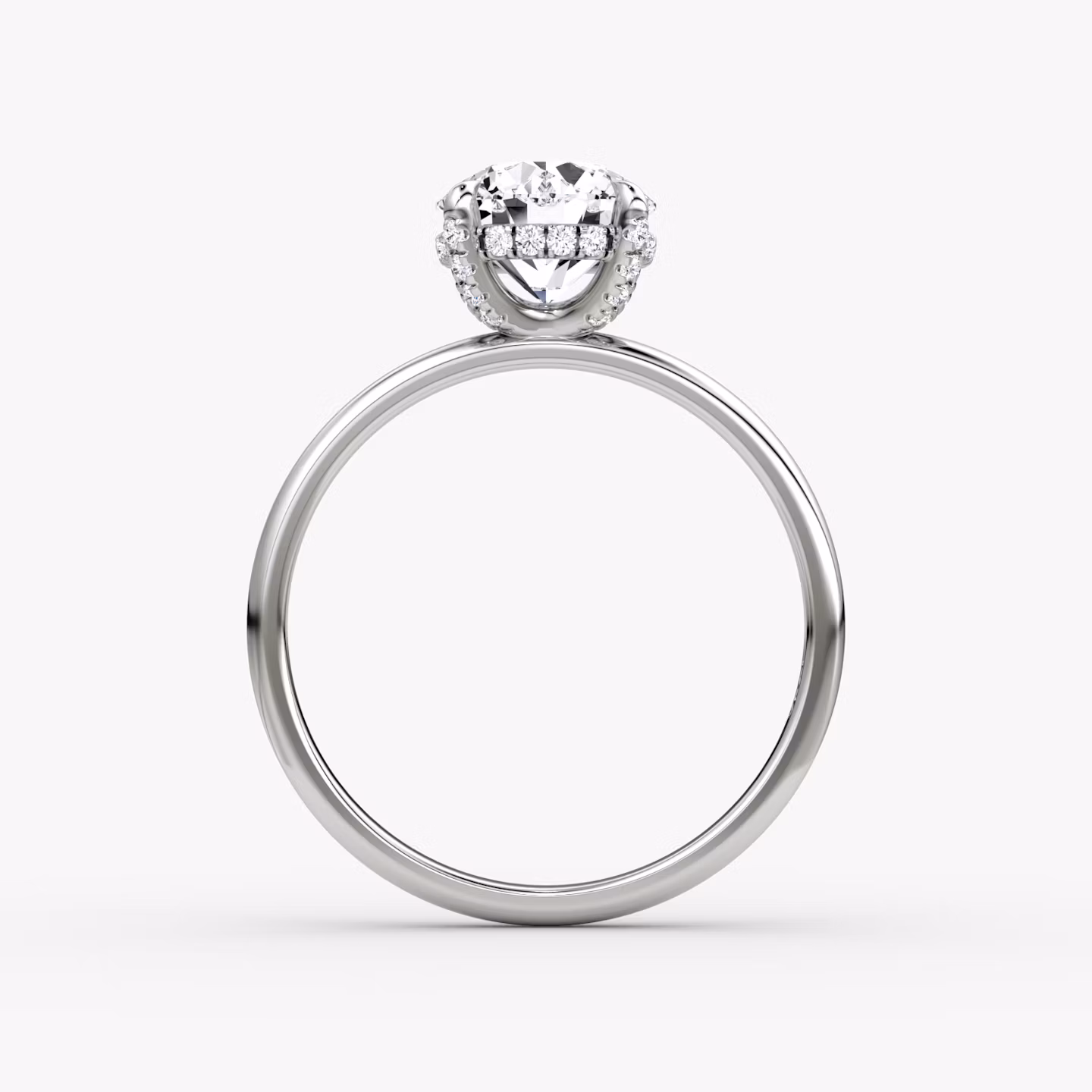 The Classic Hidden Halo | Round Brilliant | 18k | White Gold | bandAccent: Plain | bandWidth: large | caratWeight: 2.0ct | prongStyle: Pavé | diamondOrientation: vertical