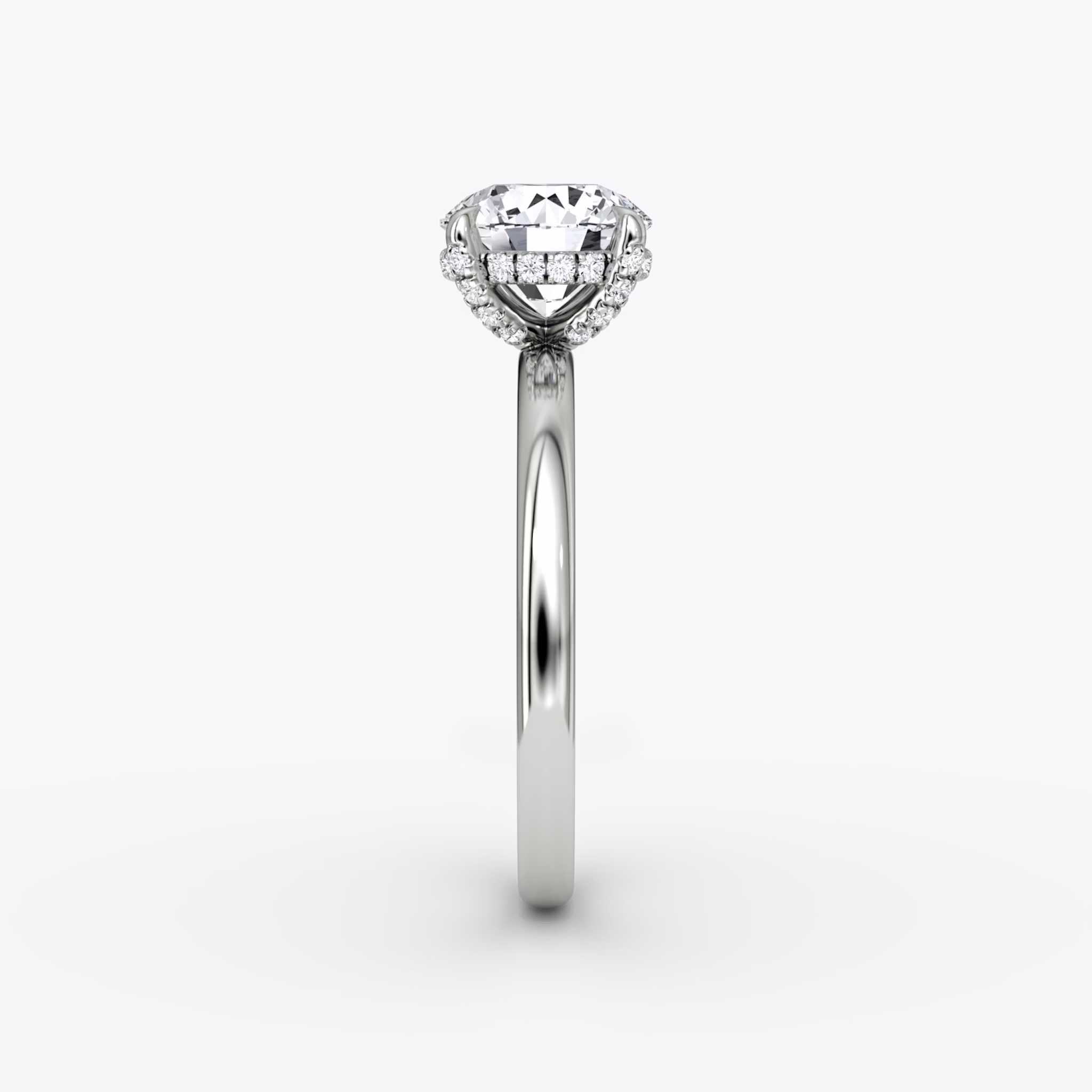 The Classic Hidden Halo | Round Brilliant | Platinum | bandAccent: Plain | bandWidth: large | caratWeight: 1.0ct | prongStyle: Pavé | diamondOrientation: vertical