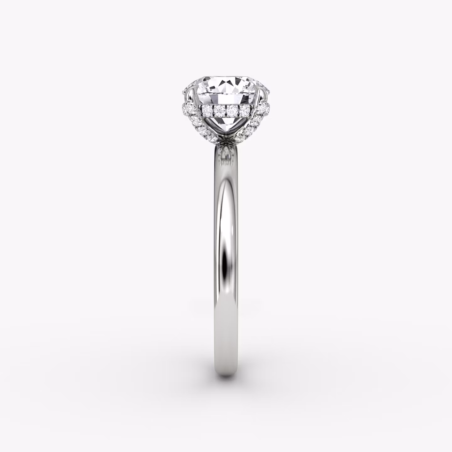 The Classic Hidden Halo | Round Brilliant | 18k | White Gold | bandAccent: Plain | bandWidth: large | caratWeight: 2.0ct | prongStyle: Pavé | diamondOrientation: vertical