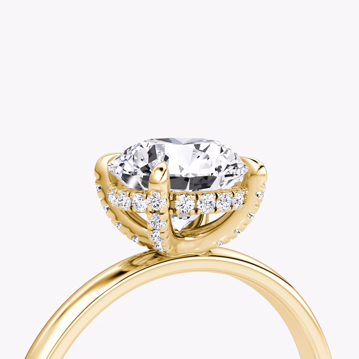 The Classic Hidden Halo | Round Brilliant | 18k | Yellow Gold | bandAccent: Plain | bandWidth: large | caratWeight: 2.0ct | prongStyle: Pavé | diamondOrientation: vertical