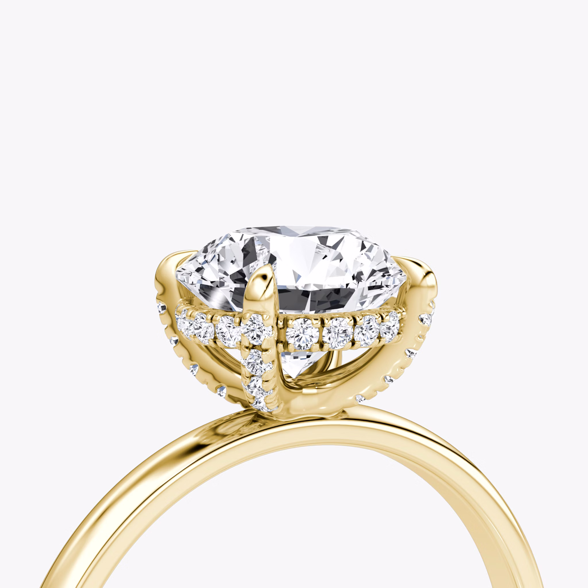 The Classic Hidden Halo | Round Brilliant | 18k | Yellow Gold | bandAccent: Plain | bandWidth: large | caratWeight: other | prongStyle: Pavé | diamondOrientation: vertical