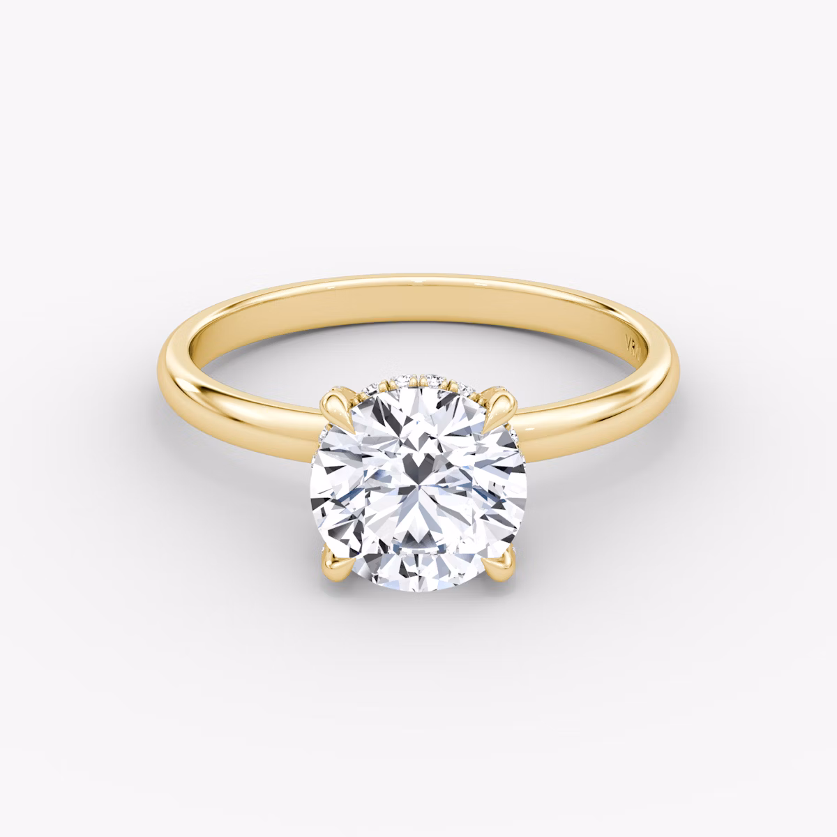 The Classic Hidden Halo | Round Brilliant | 18k | Yellow Gold | bandAccent: Plain | bandWidth: large | caratWeight: 2.0ct | prongStyle: Pavé | diamondOrientation: vertical