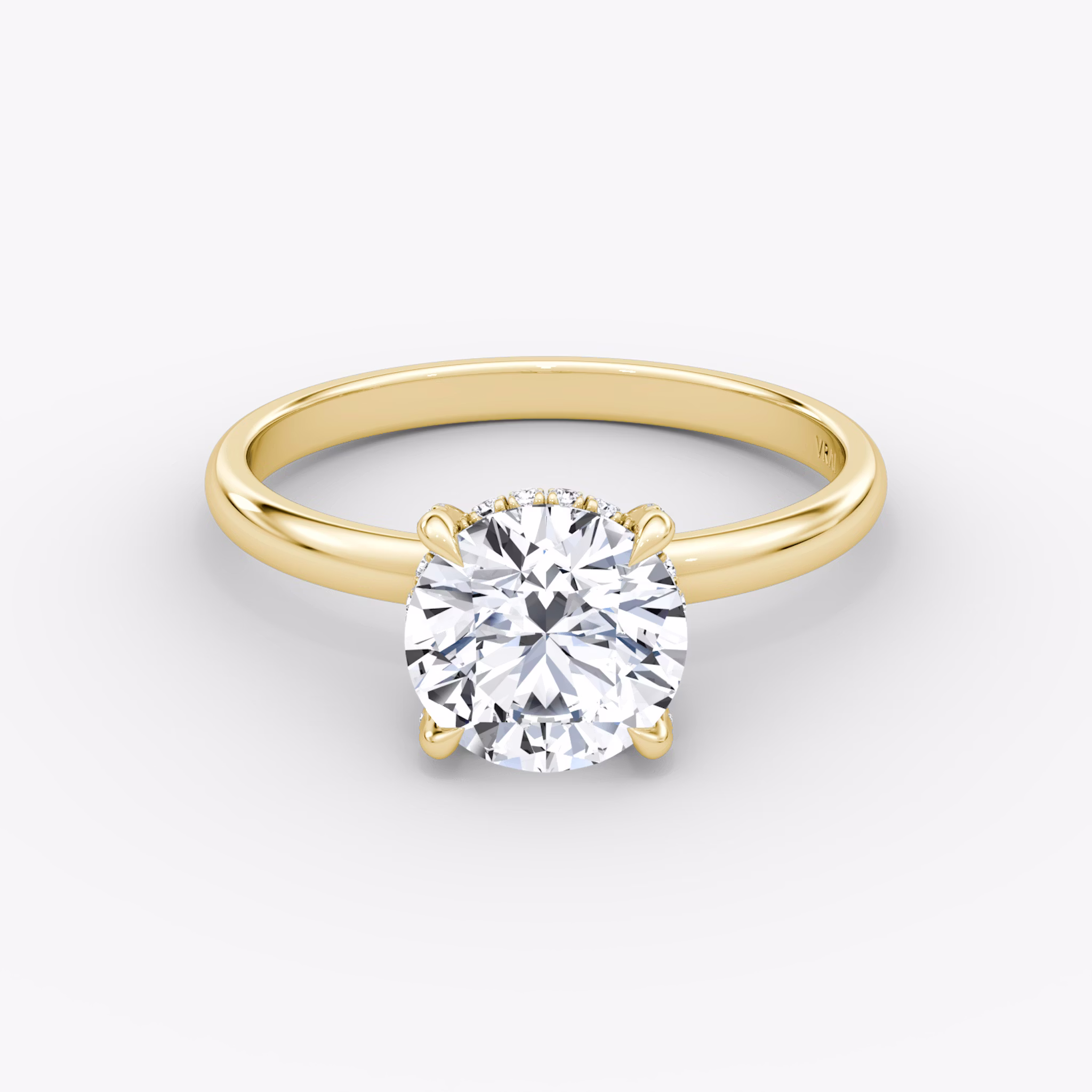 The Classic Hidden Halo | Round Brilliant | 18k | Yellow Gold | bandAccent: Plain | bandWidth: large | caratWeight: other | prongStyle: Pavé | diamondOrientation: vertical