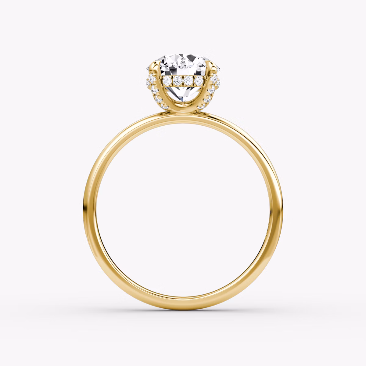 The Classic Hidden Halo | Round Brilliant | 18k | Yellow Gold | bandAccent: Plain | bandWidth: large | caratWeight: 2.0ct | prongStyle: Pavé | diamondOrientation: vertical
