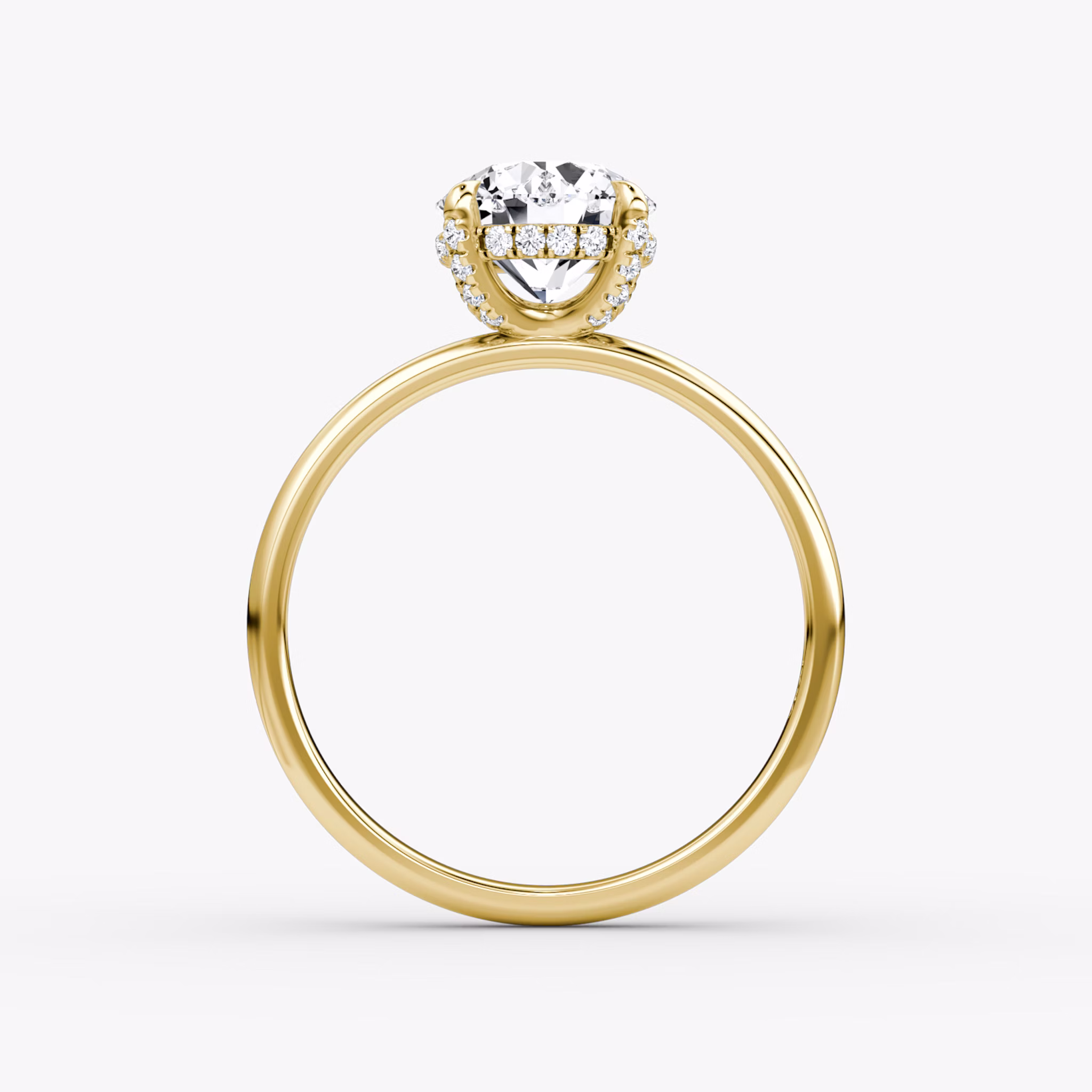 The Classic Hidden Halo | Round Brilliant | 18k | Yellow Gold | bandAccent: Plain | bandWidth: large | caratWeight: other | prongStyle: Pavé | diamondOrientation: vertical