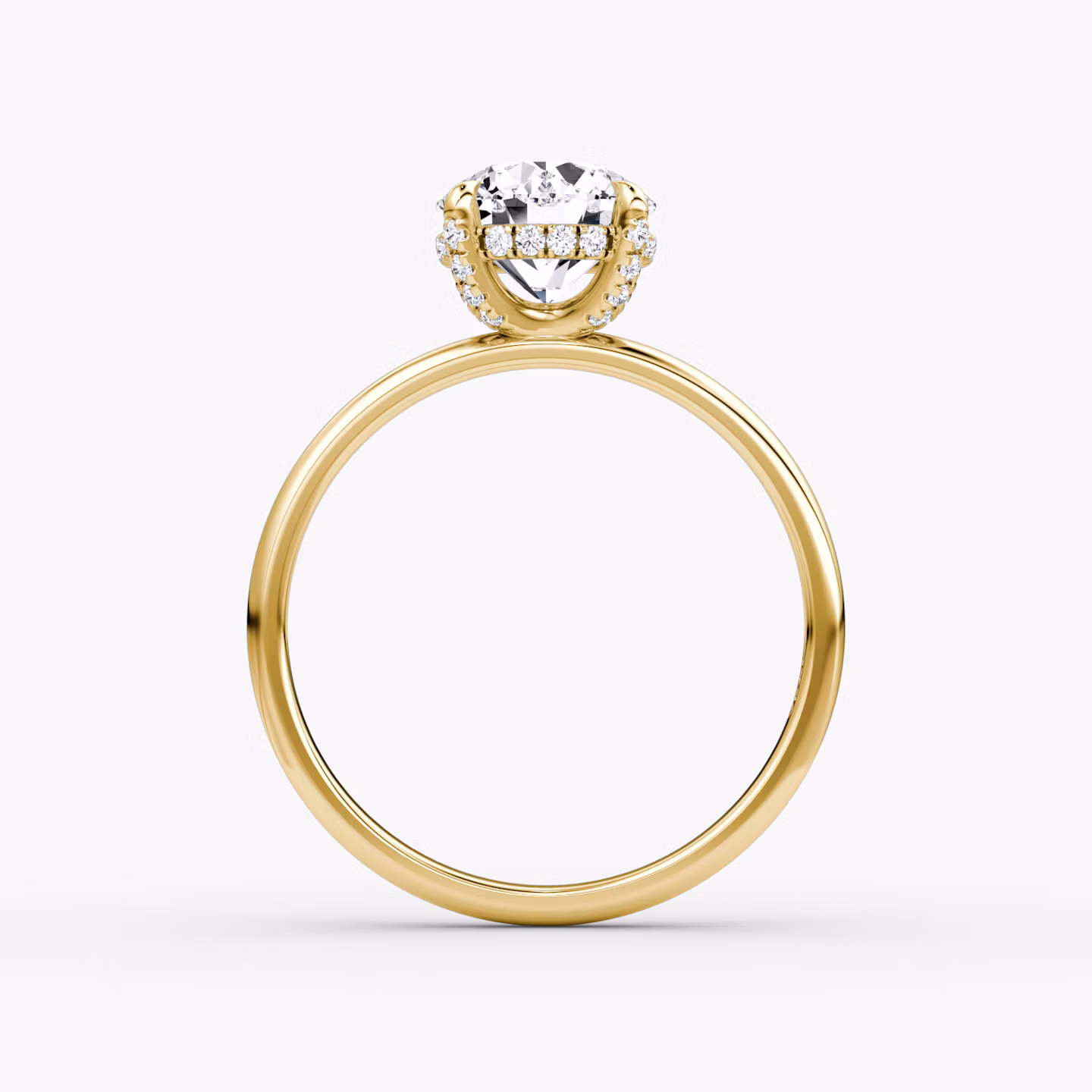 The Classic Hidden Halo | Round Brilliant | 18k | Yellow Gold | bandAccent: Plain | bandWidth: large | caratWeight: other | prongStyle: Pavé | diamondOrientation: vertical