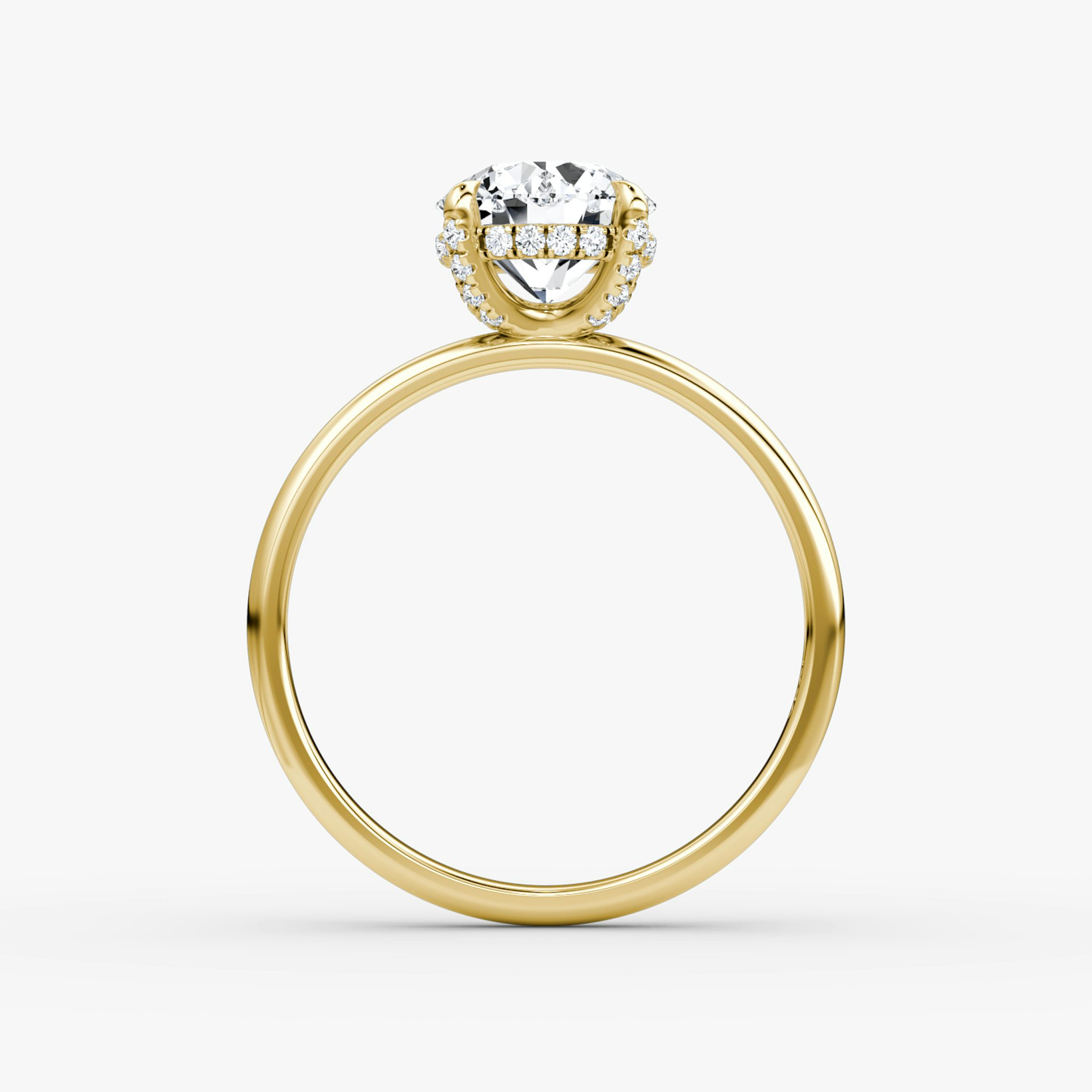 The Classic Hidden Halo | Round Brilliant | 18k | Yellow Gold | bandAccent: Plain | bandWidth: large | caratWeight: other | prongStyle: Pavé | diamondOrientation: vertical