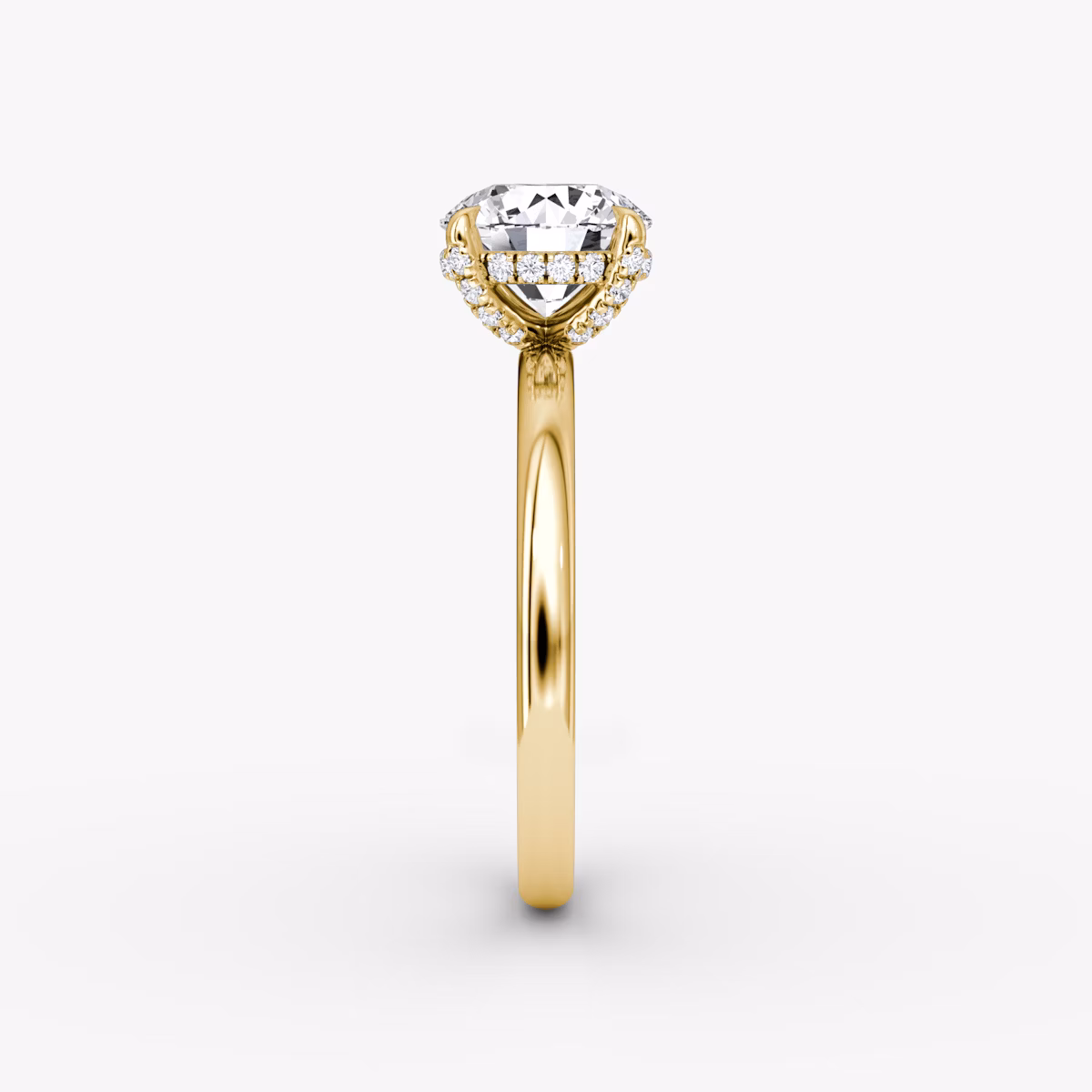 The Classic Hidden Halo | Round Brilliant | 18k | Yellow Gold | bandAccent: Plain | bandWidth: large | caratWeight: 2.0ct | prongStyle: Pavé | diamondOrientation: vertical