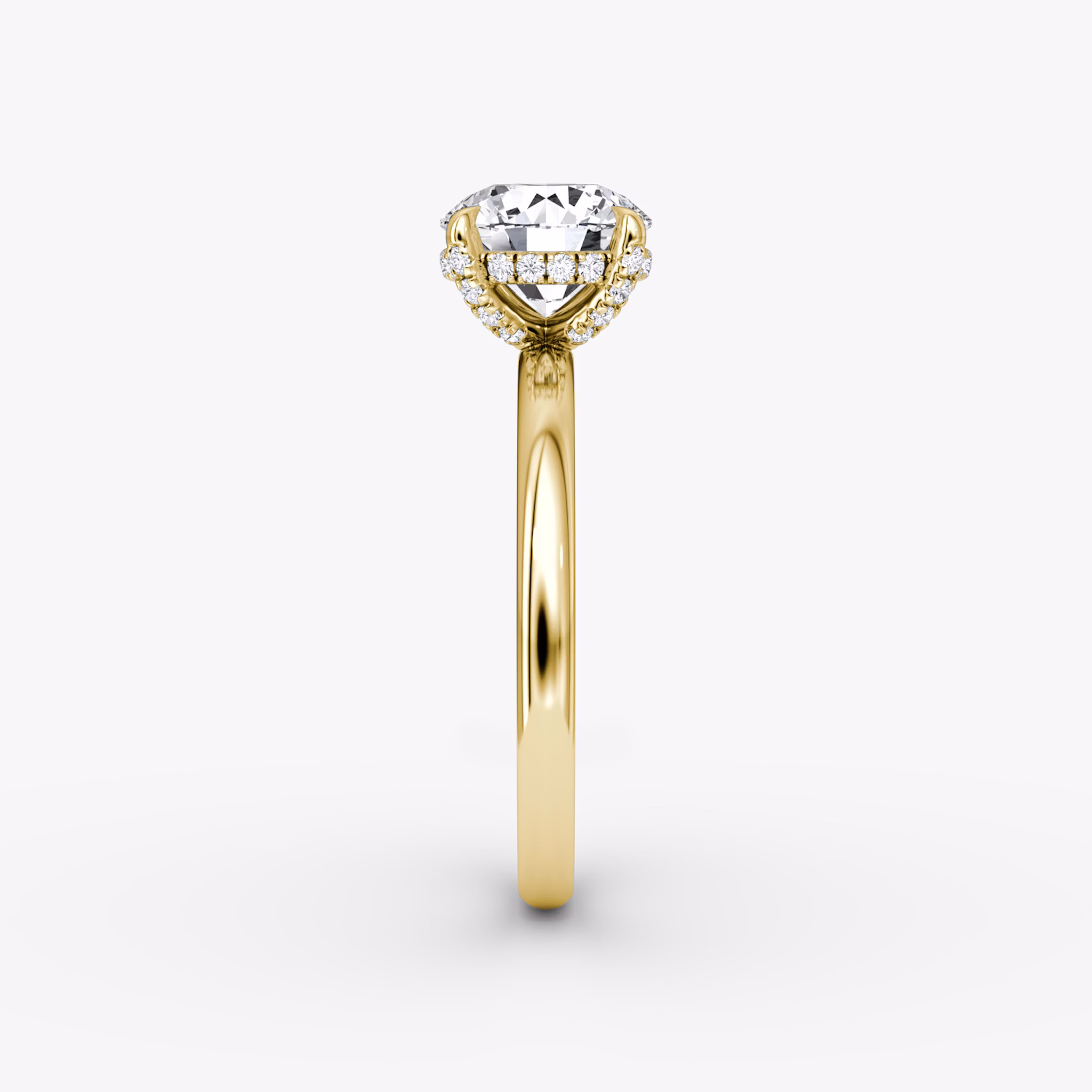 The Classic Hidden Halo | Round Brilliant | 18k | Yellow Gold | bandAccent: Plain | bandWidth: large | caratWeight: other | prongStyle: Pavé | diamondOrientation: vertical