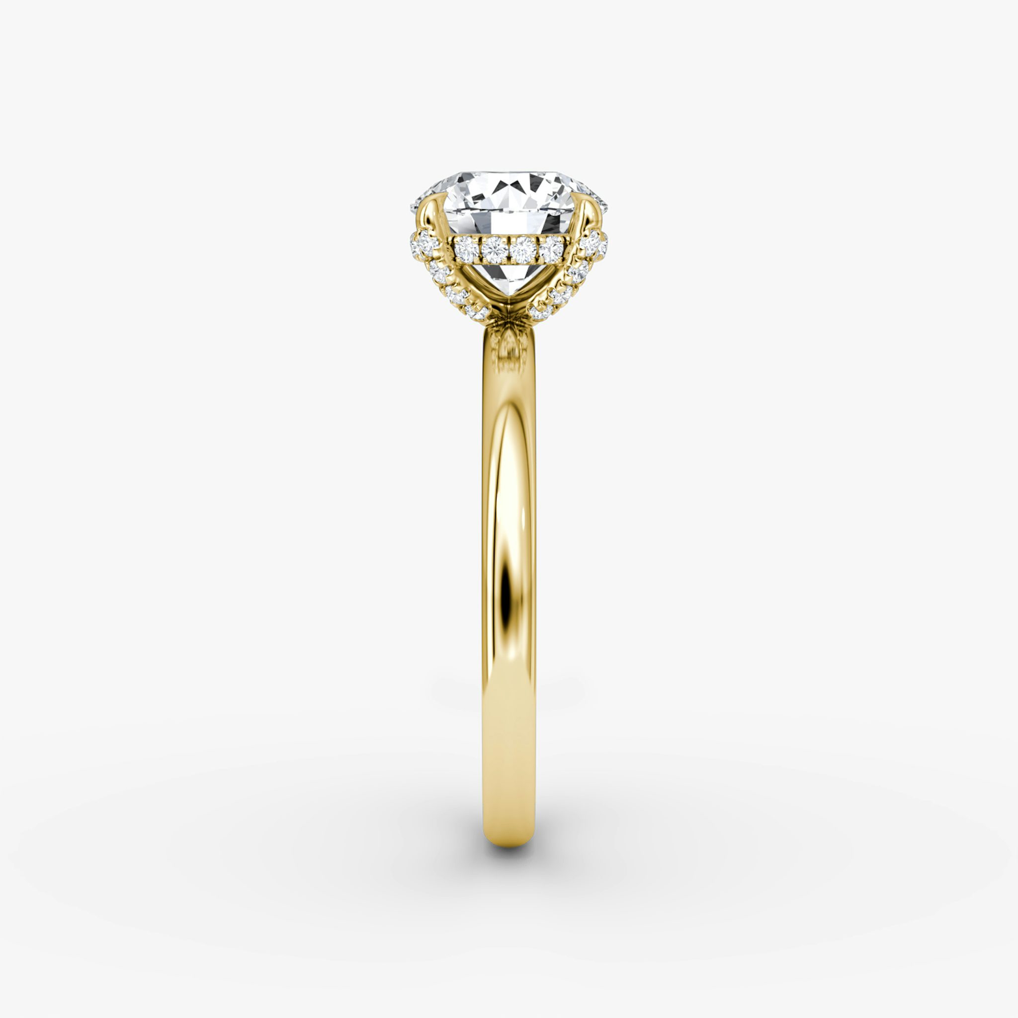 The Classic Hidden Halo | Round Brilliant | 18k | Yellow Gold | bandAccent: Plain | bandWidth: large | caratWeight: other | prongStyle: Pavé | diamondOrientation: vertical