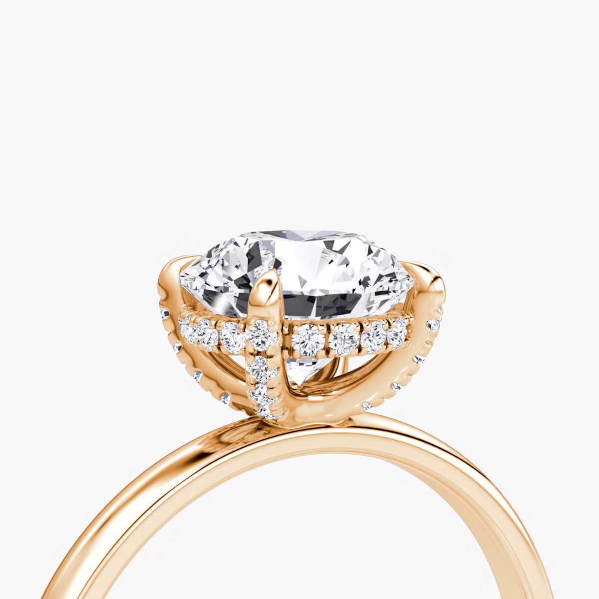 The Classic Hidden Halo | Round Brilliant | 14k | Rose Gold | bandAccent: Plain | bandWidth: large | caratWeight: 2.0ct | prongStyle: Pavé | diamondOrientation: vertical