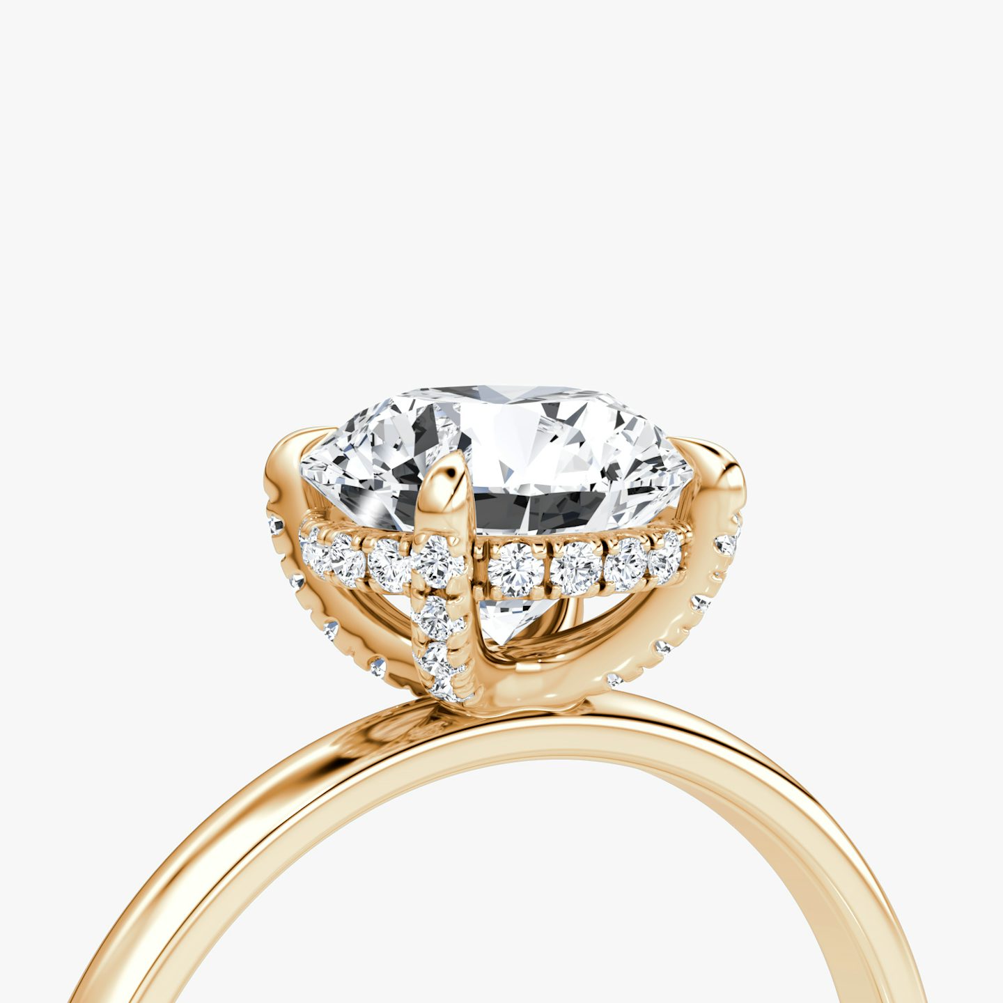 The Classic Hidden Halo | Round Brilliant | 14k | Rose Gold | bandAccent: Plain | bandWidth: large | caratWeight: other | prongStyle: Pavé | diamondOrientation: vertical