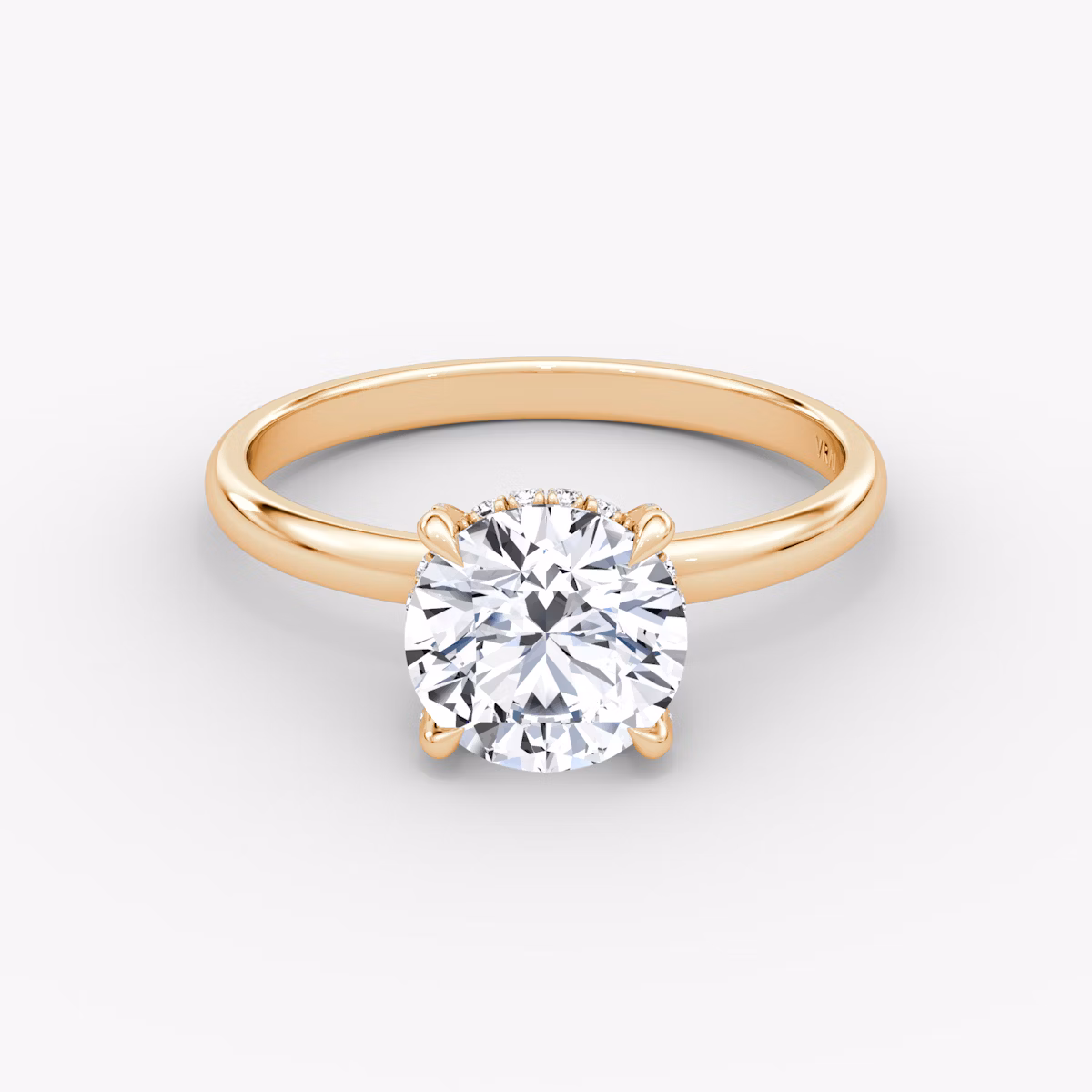 The Classic Hidden Halo | Round Brilliant | 14k | Rose Gold | bandAccent: Plain | bandWidth: large | caratWeight: 2.0ct | prongStyle: Pavé | diamondOrientation: vertical