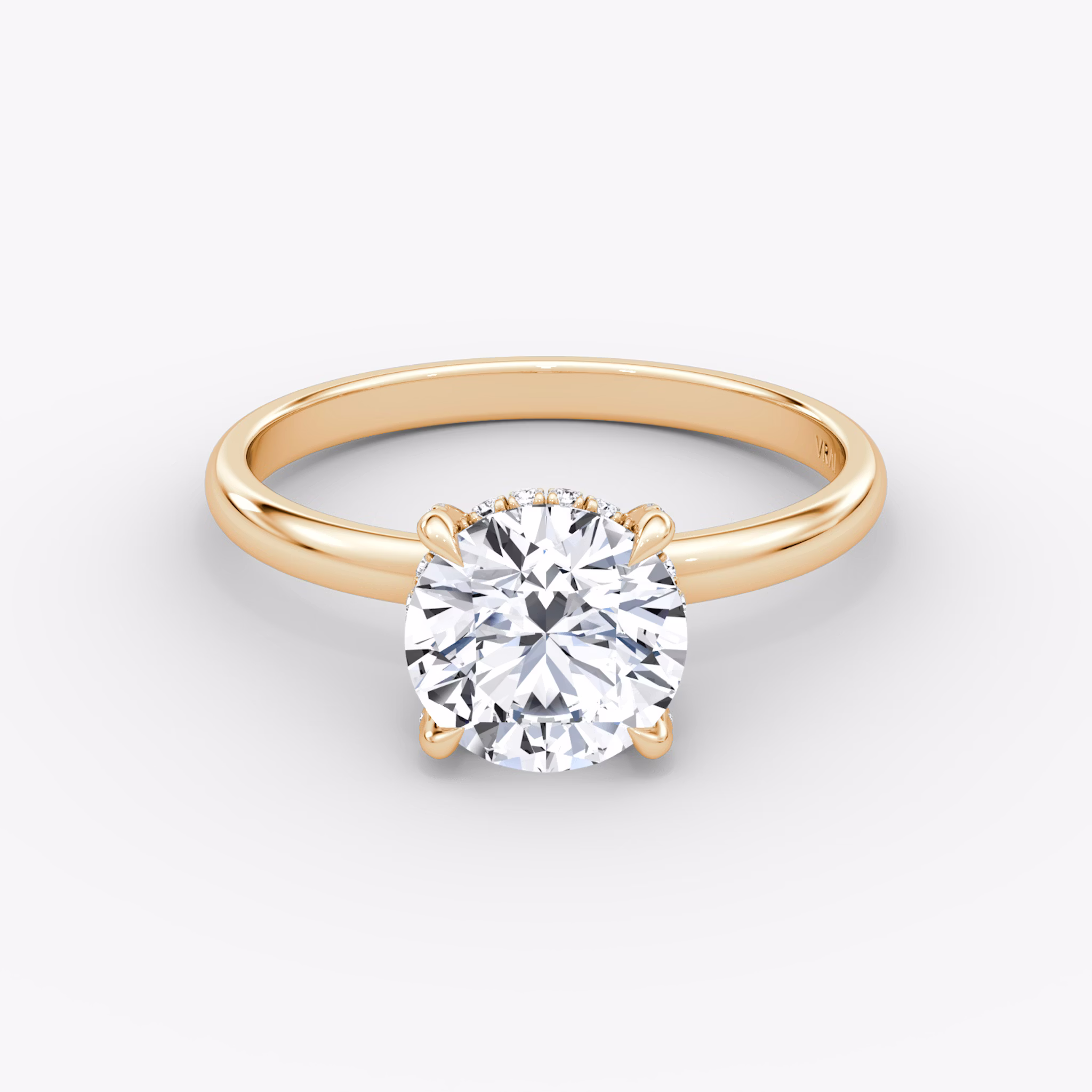 The Classic Hidden Halo | Round Brilliant | 14k | Rose Gold | bandAccent: Plain | bandWidth: large | caratWeight: other | prongStyle: Pavé | diamondOrientation: vertical