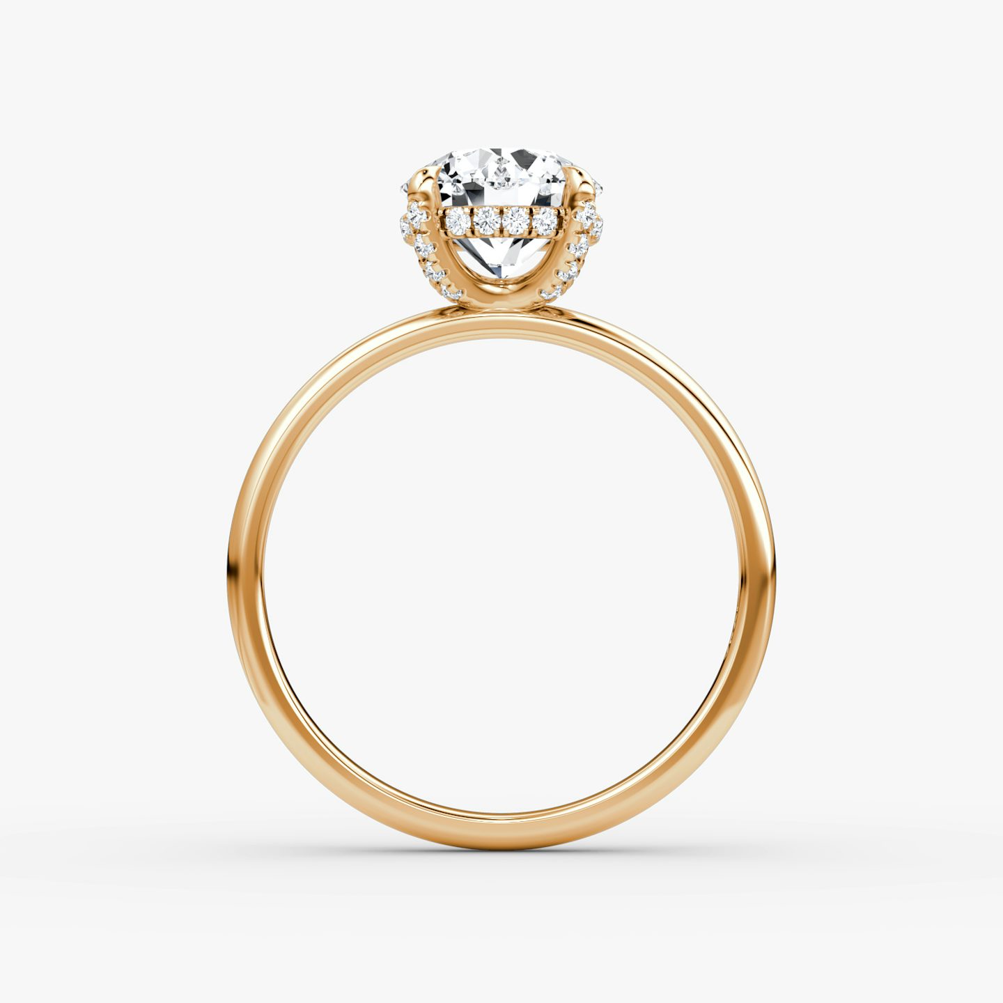 The Classic Hidden Halo | Round Brilliant | 14k | Rose Gold | bandAccent: Plain | bandWidth: large | caratWeight: other | prongStyle: Pavé | diamondOrientation: vertical