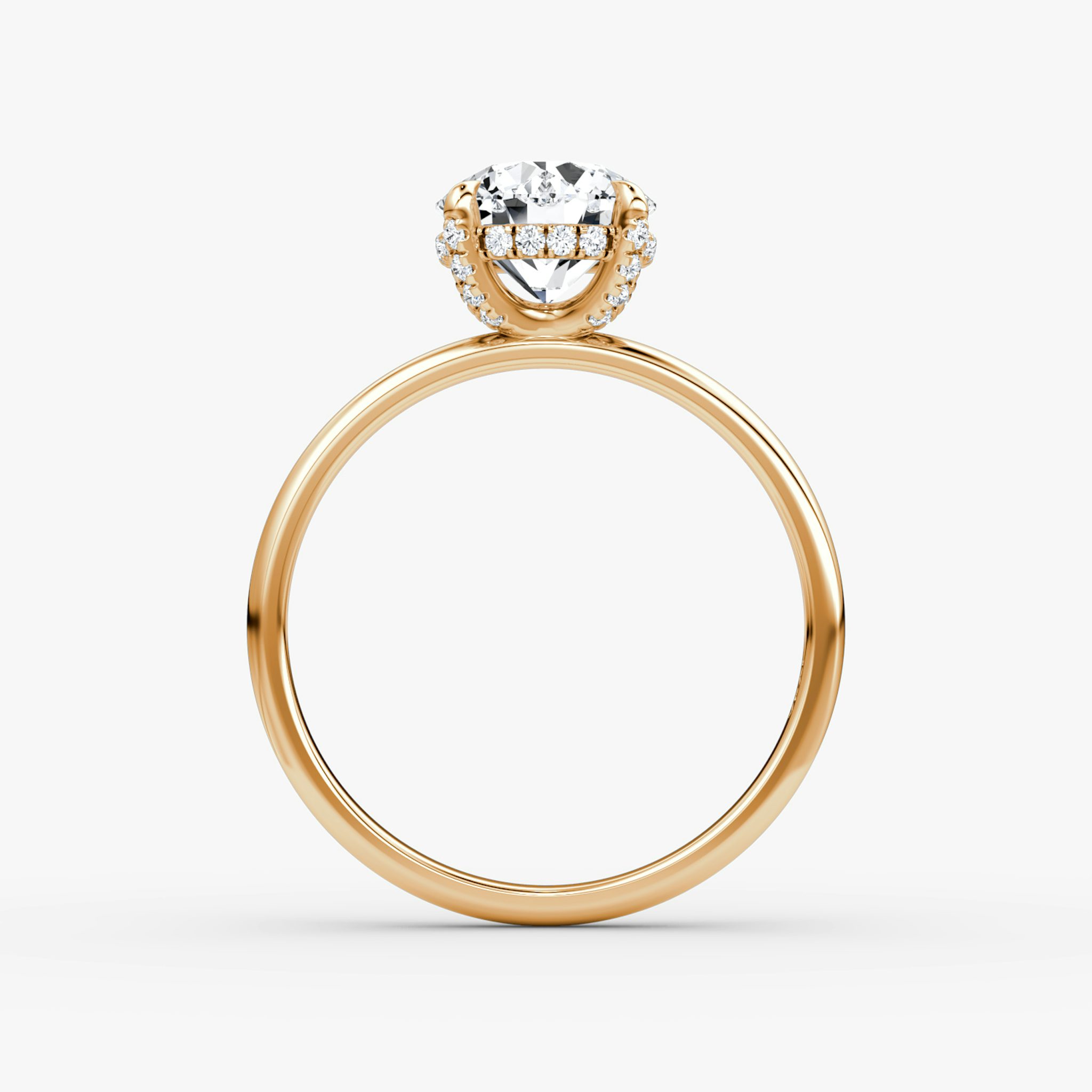 The Classic Hidden Halo | Round Brilliant | 14k | Rose Gold | bandAccent: Plain | bandWidth: large | caratWeight: other | prongStyle: Pavé | diamondOrientation: vertical