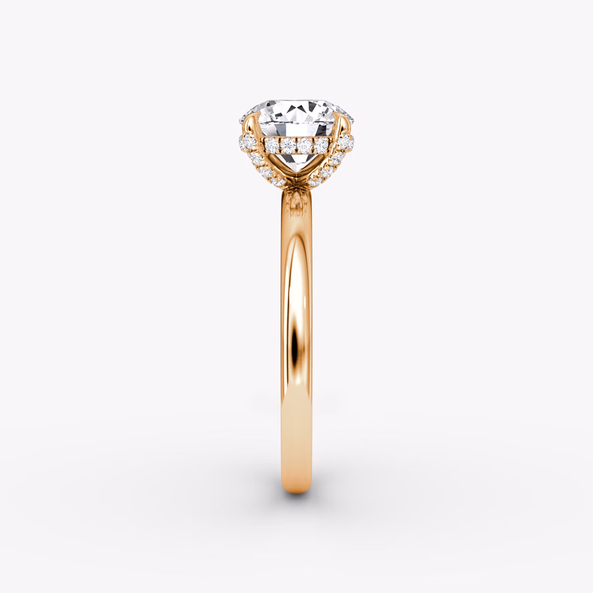 The Classic Hidden Halo | Round Brilliant | 14k | Rose Gold | bandAccent: Plain | bandWidth: large | caratWeight: 2.0ct | prongStyle: Pavé | diamondOrientation: vertical