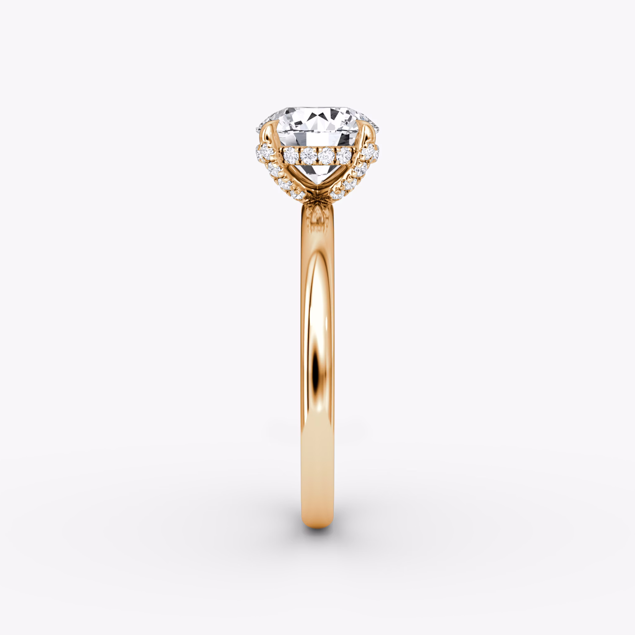 The Classic Hidden Halo | Round Brilliant | 14k | Rose Gold | bandAccent: Plain | bandWidth: large | caratWeight: other | prongStyle: Pavé | diamondOrientation: vertical