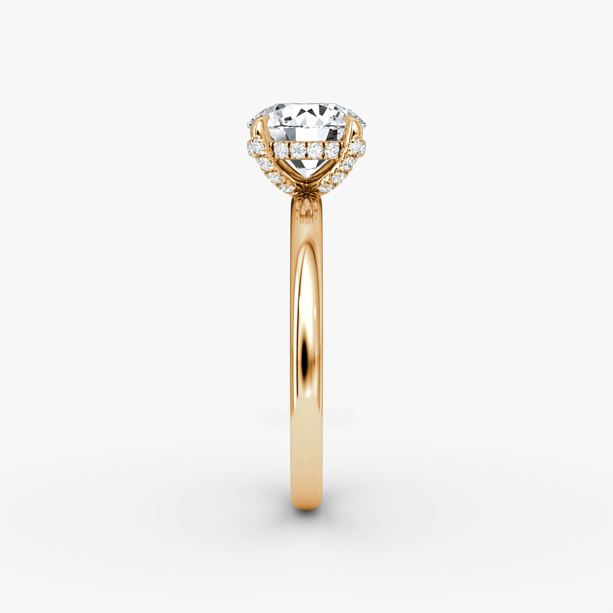 The Classic Hidden Halo | Round Brilliant | 14k | Rose Gold | bandAccent: Plain | bandWidth: large | caratWeight: other | prongStyle: Pavé | diamondOrientation: vertical