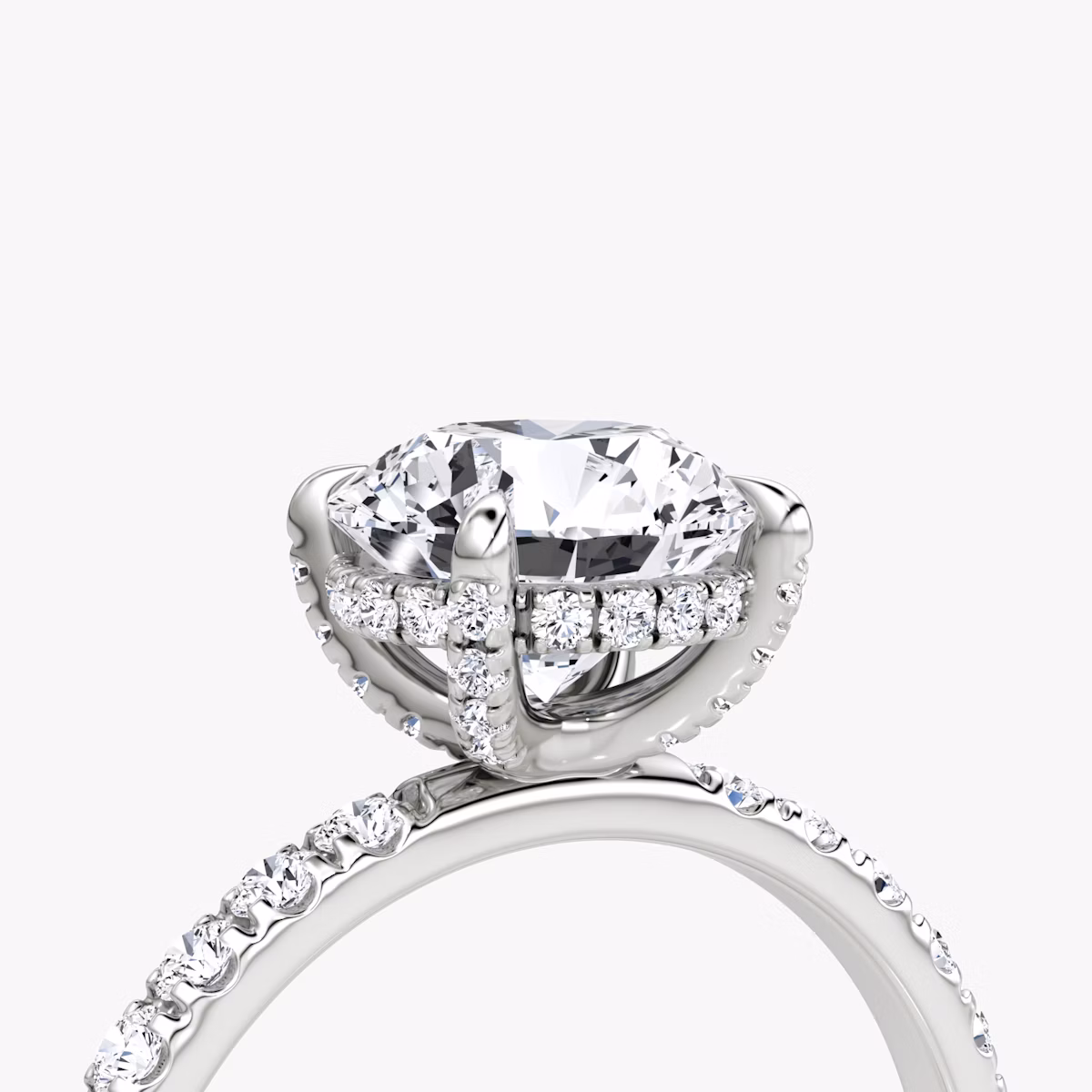 The Classic Hidden Halo | Round Brilliant | 18k | White Gold | bandAccent: Pavé | bandWidth: large | caratWeight: 2.0ct | prongStyle: Pavé | diamondOrientation: vertical