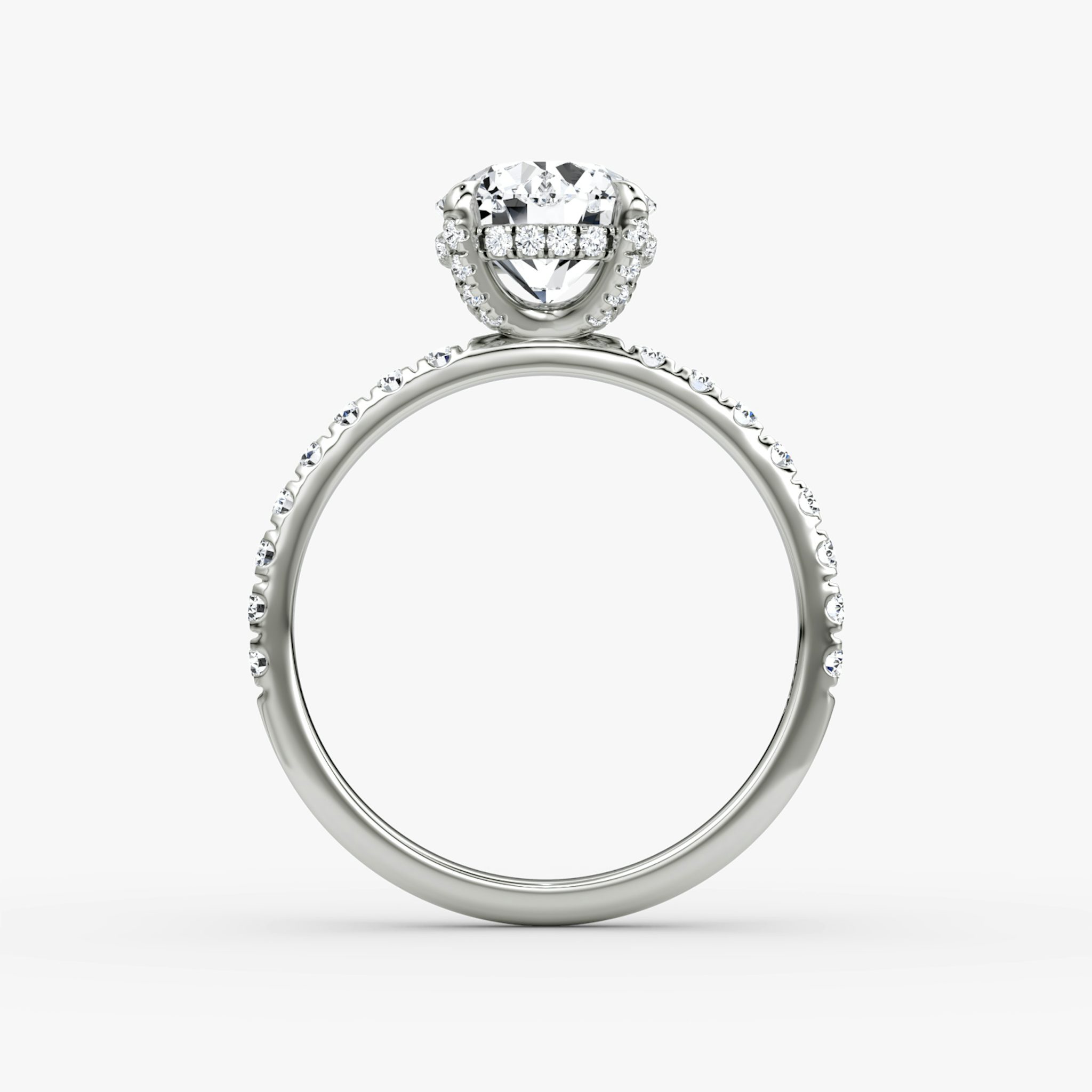 The Classic Hidden Halo | Round Brilliant | 18k | White Gold | bandAccent: Pavé | bandWidth: large | caratWeight: 1.0ct | prongStyle: Pavé | diamondOrientation: vertical