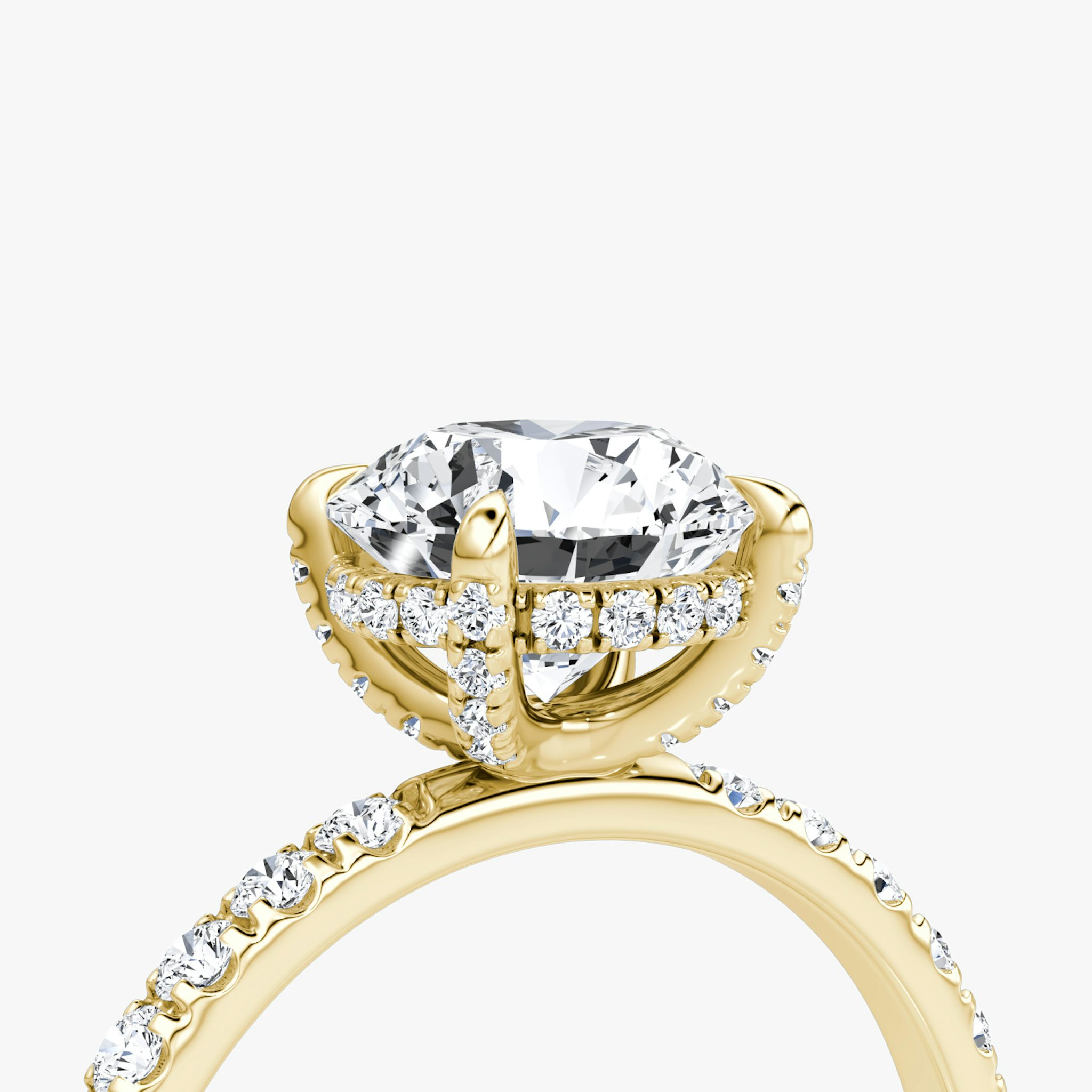 The Classic Hidden Halo | Round Brilliant | 18k | Yellow Gold | bandAccent: Pavé | bandWidth: large | caratWeight: other | prongStyle: Pavé | diamondOrientation: vertical