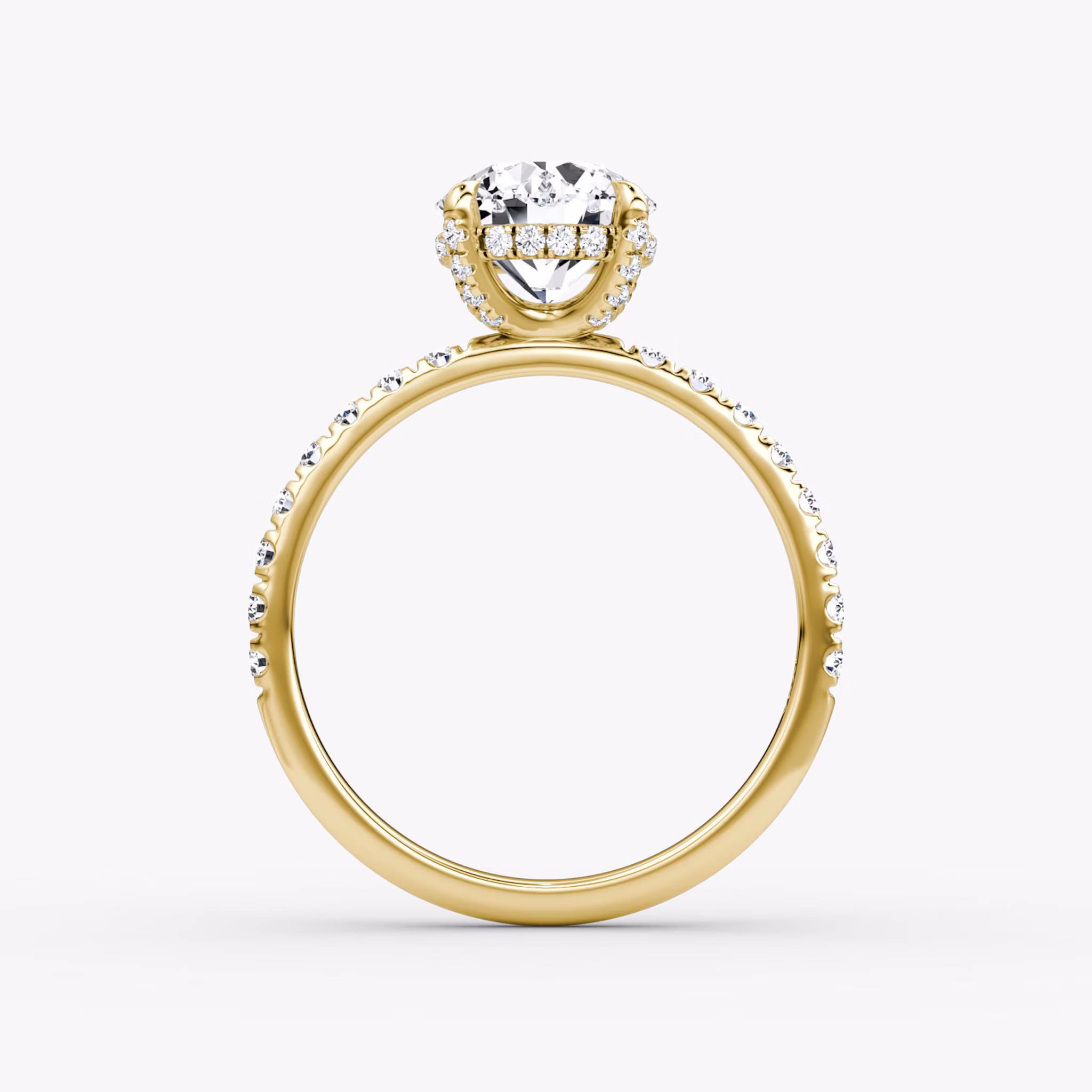 The Classic Hidden Halo | Round Brilliant | 18k | Yellow Gold | bandAccent: Pavé | bandWidth: large | caratWeight: other | prongStyle: Pavé | diamondOrientation: vertical