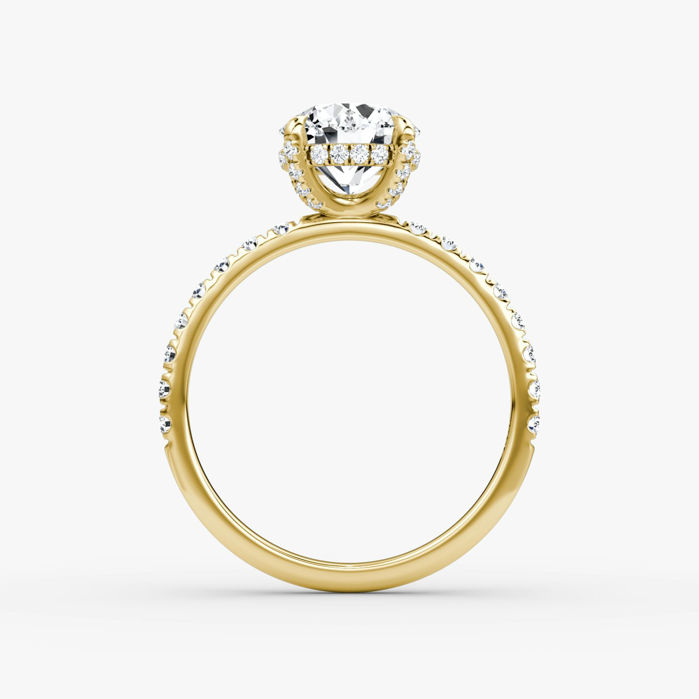 The Classic Hidden Halo | Round Brilliant | 18k | Yellow Gold | bandAccent: Pavé | bandWidth: large | caratWeight: 1.0ct | prongStyle: Pavé | diamondOrientation: vertical