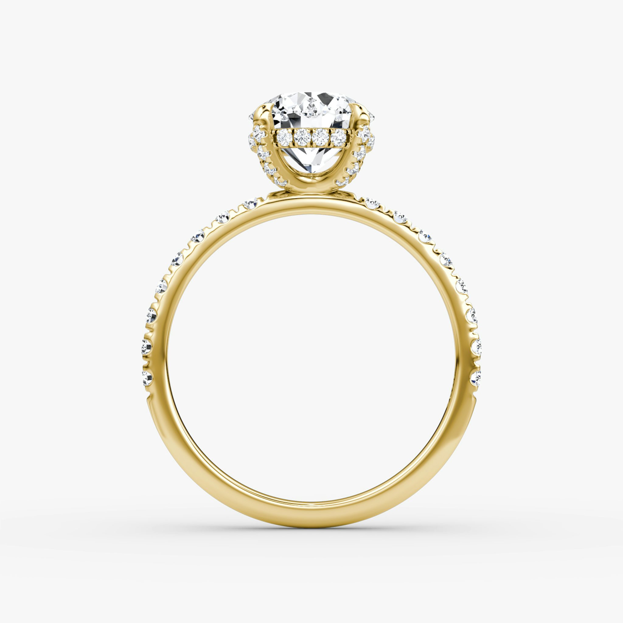 The Classic Hidden Halo | Round Brilliant | 18k | Yellow Gold | bandAccent: Pavé | bandWidth: large | caratWeight: other | prongStyle: Pavé | diamondOrientation: vertical