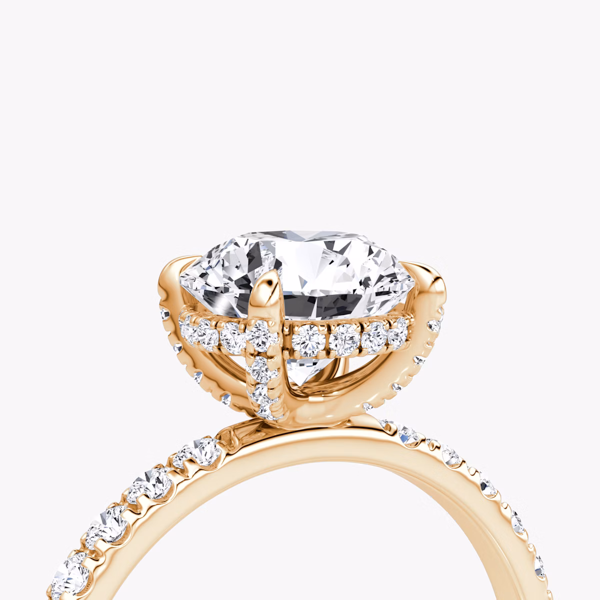 The Classic Hidden Halo | Round Brilliant | 14k | Rose Gold | bandAccent: Pavé | bandWidth: large | caratWeight: 1.5ct | prongStyle: Pavé | diamondOrientation: vertical
