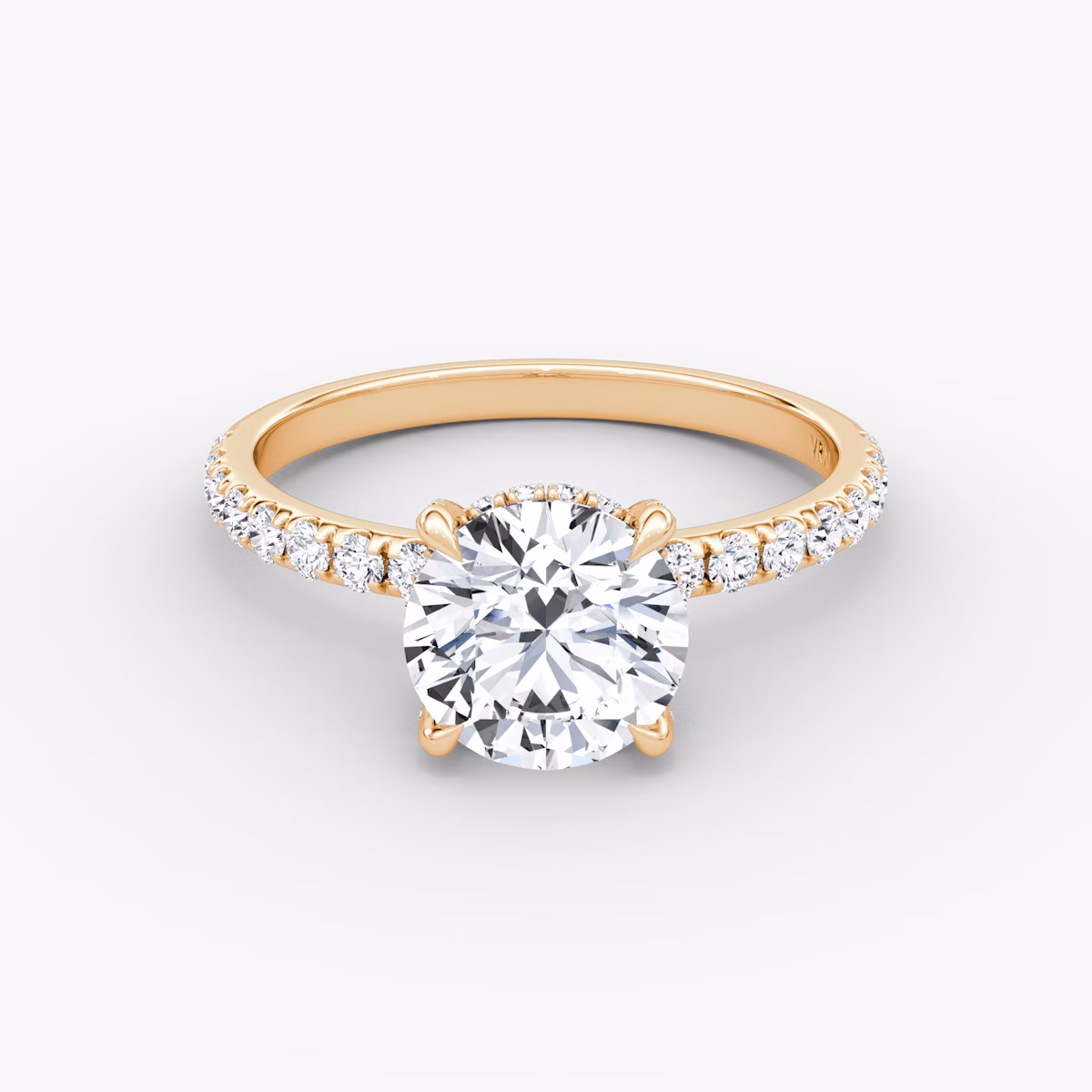 The Classic Hidden Halo | Round Brilliant | 14k | Rose Gold | bandAccent: Pavé | bandWidth: large | caratWeight: 1.5ct | prongStyle: Pavé | diamondOrientation: vertical