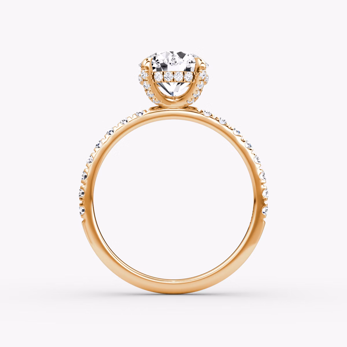 The Classic Hidden Halo | Round Brilliant | 14k | Rose Gold | bandAccent: Pavé | bandWidth: large | caratWeight: 1.5ct | prongStyle: Pavé | diamondOrientation: vertical