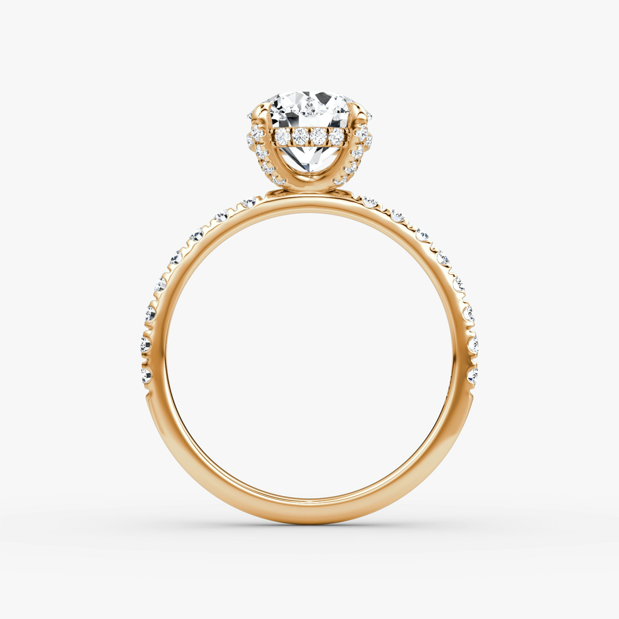 The Classic Hidden Halo | Round Brilliant | 14k | Rose Gold | bandAccent: Pavé | bandWidth: large | caratWeight: other | prongStyle: Pavé | diamondOrientation: vertical