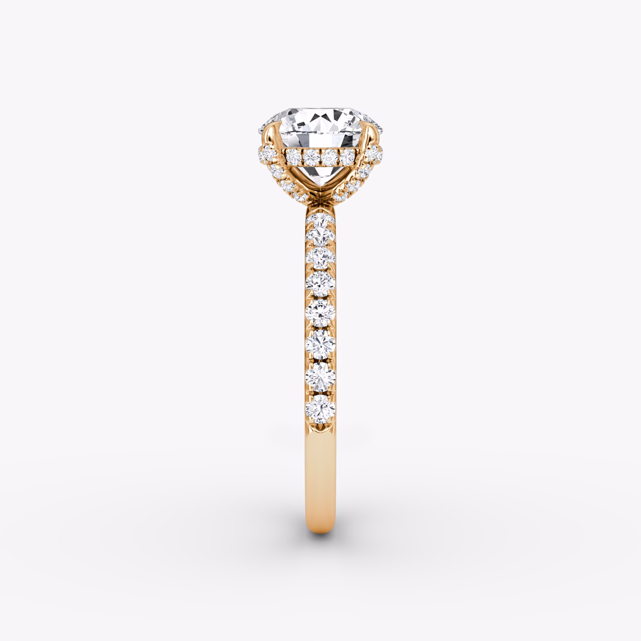 The Classic Hidden Halo | Round Brilliant | 14k | Rose Gold | bandAccent: Pavé | bandWidth: large | caratWeight: other | prongStyle: Pavé | diamondOrientation: vertical