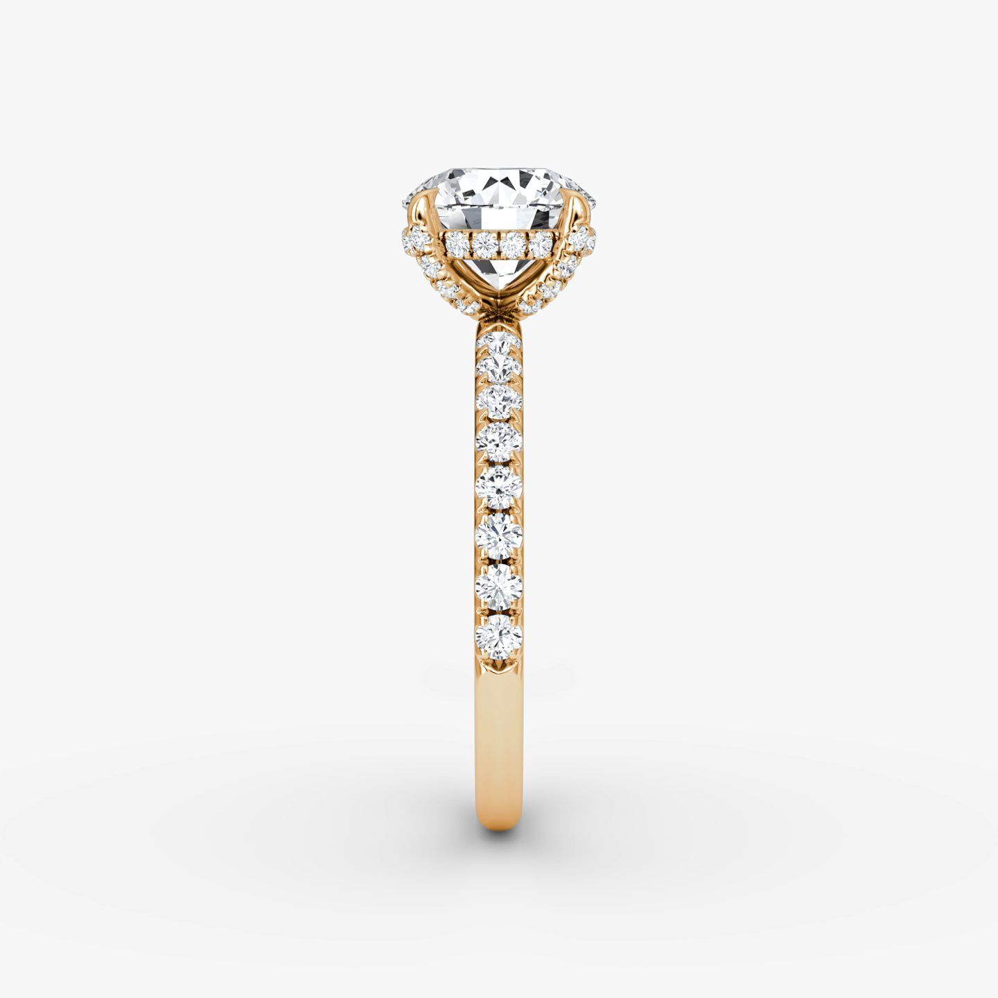The Classic Hidden Halo | Round Brilliant | 14k | Rose Gold | bandAccent: Pavé | bandWidth: large | caratWeight: 1.0ct | prongStyle: Pavé | diamondOrientation: vertical