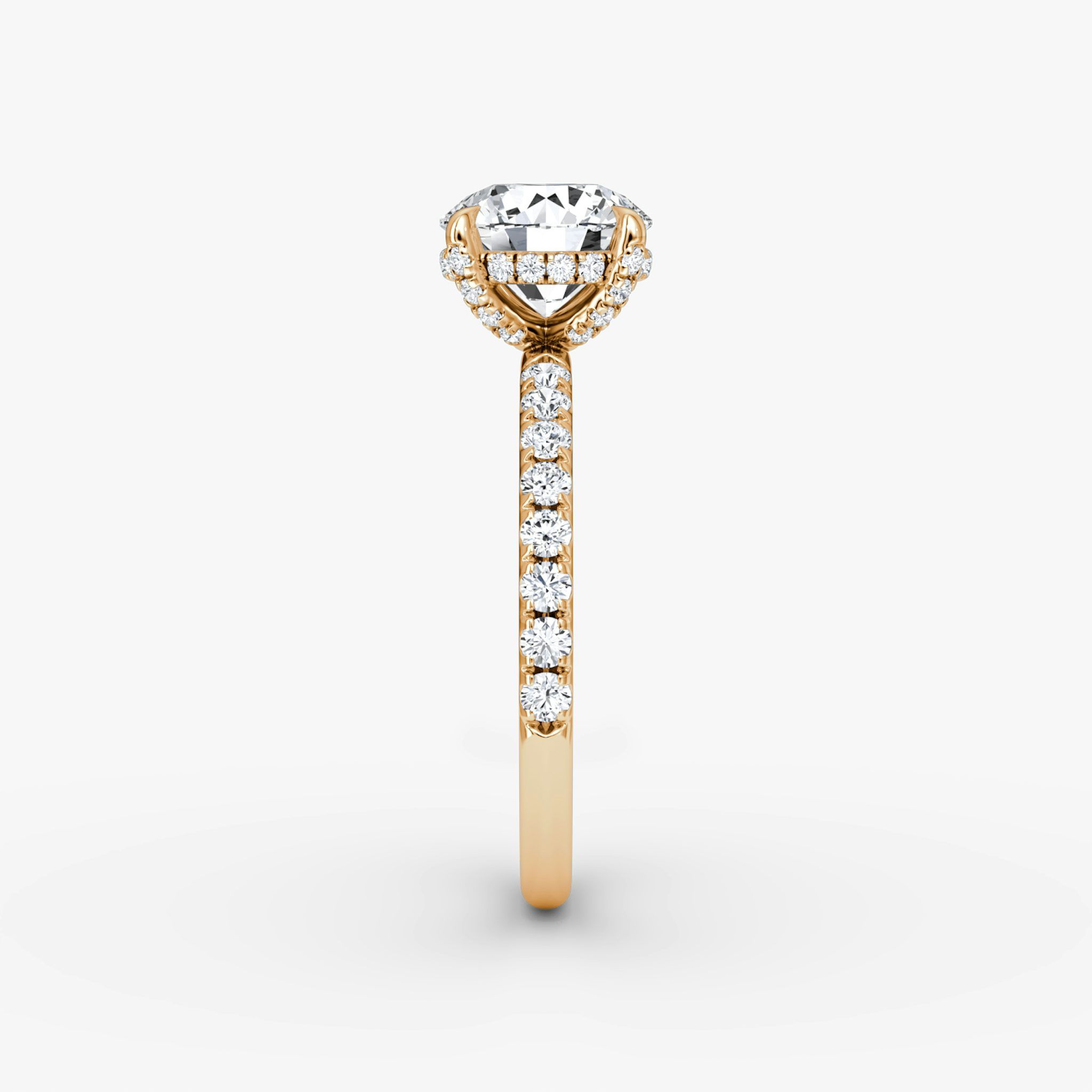 The Classic Hidden Halo | Round Brilliant | 14k | Rose Gold | bandAccent: Pavé | bandWidth: large | caratWeight: other | prongStyle: Pavé | diamondOrientation: vertical