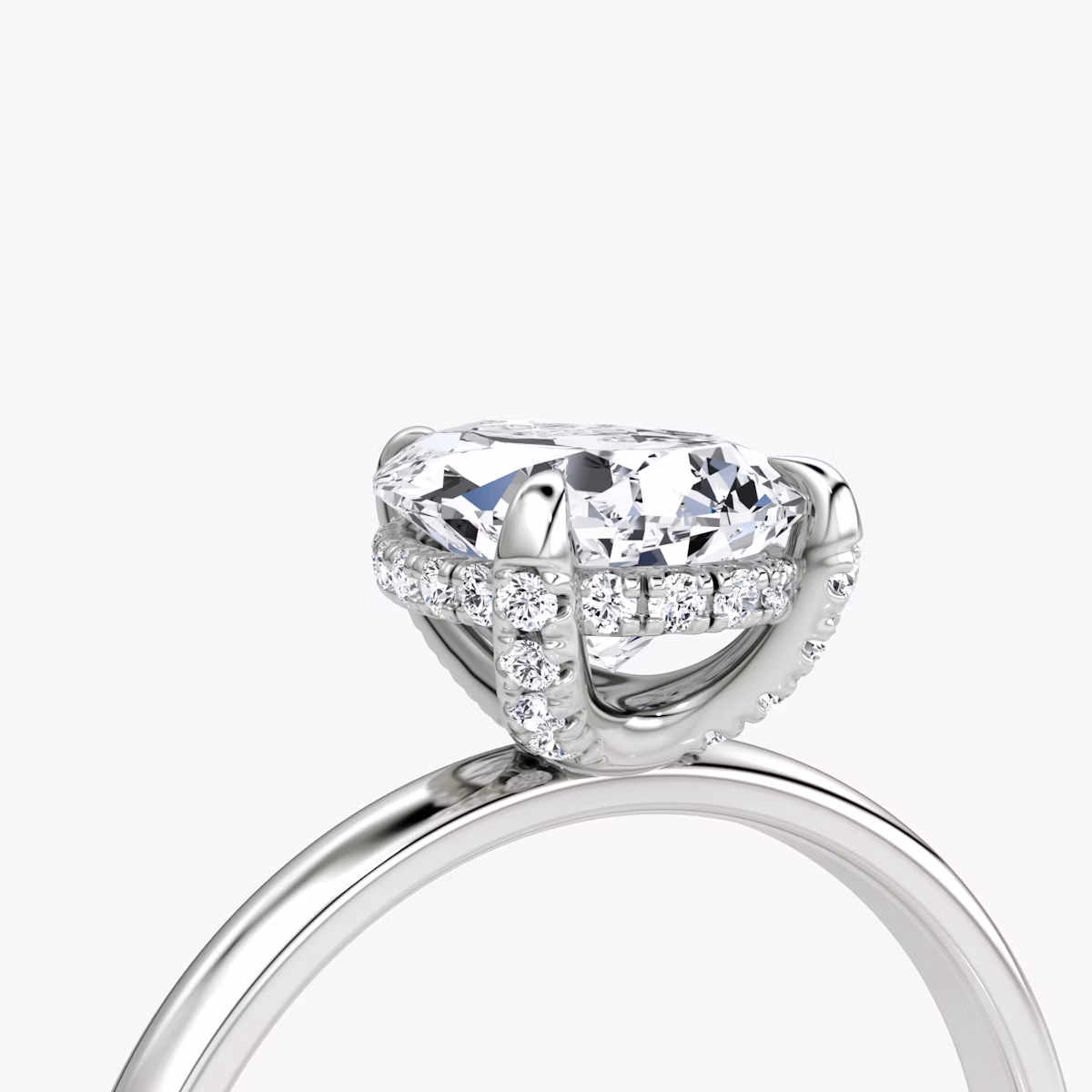 The Classic Hidden Halo | Pear | 18k | White Gold | bandAccent: Plain | bandWidth: large | prongStyle: Pavé | diamondOrientation: vertical | caratWeight: other